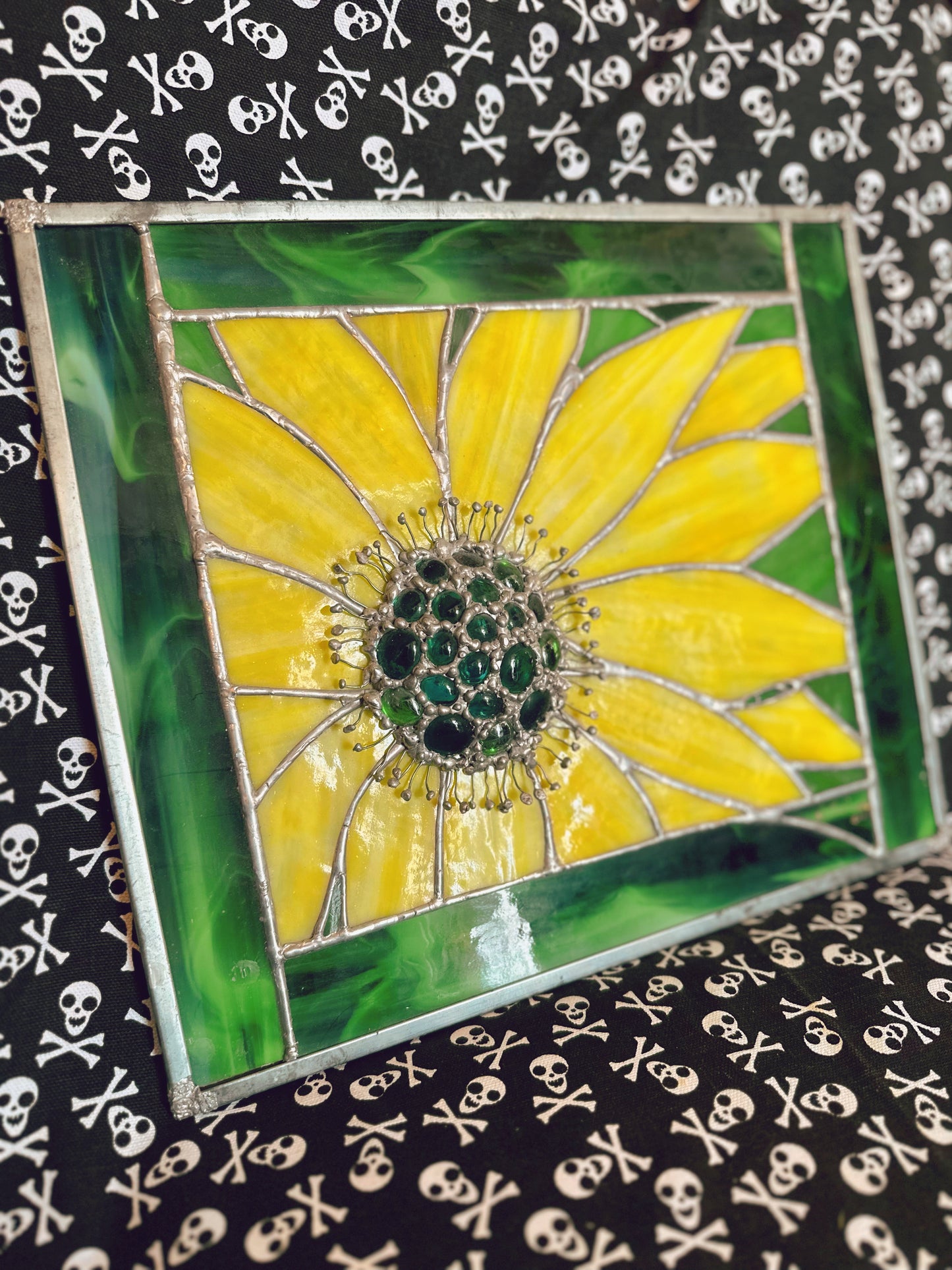 Handmade & signed 3D sunflower stained glass art