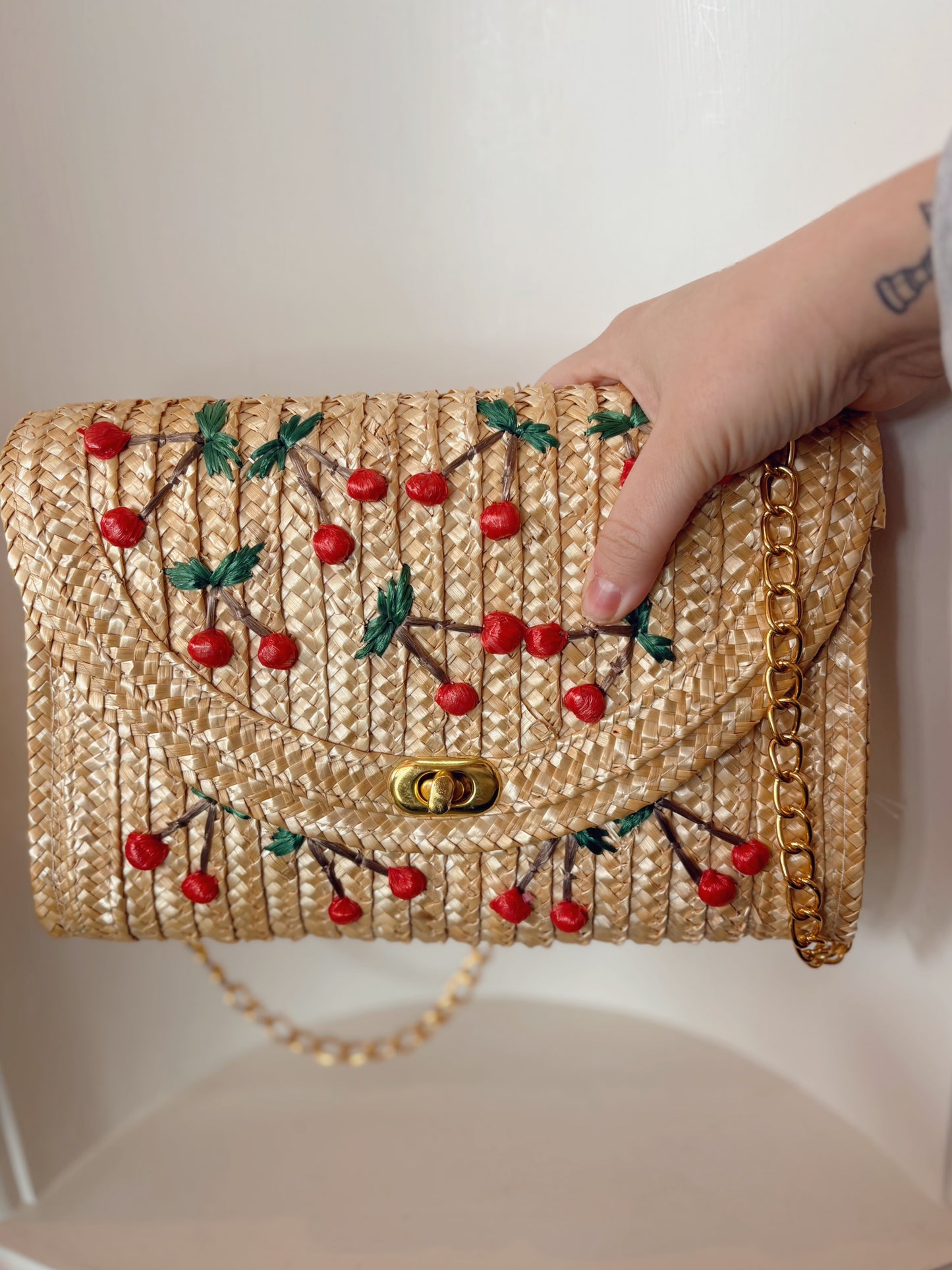 Straw Cherry Purse