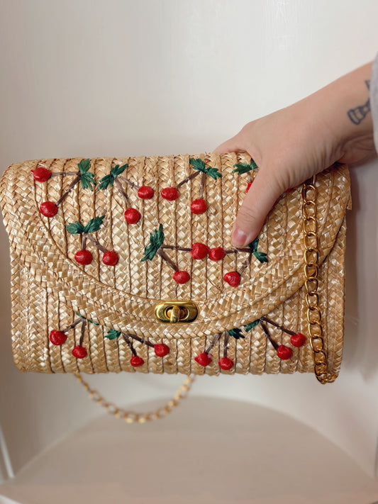 Straw Cherry Purse