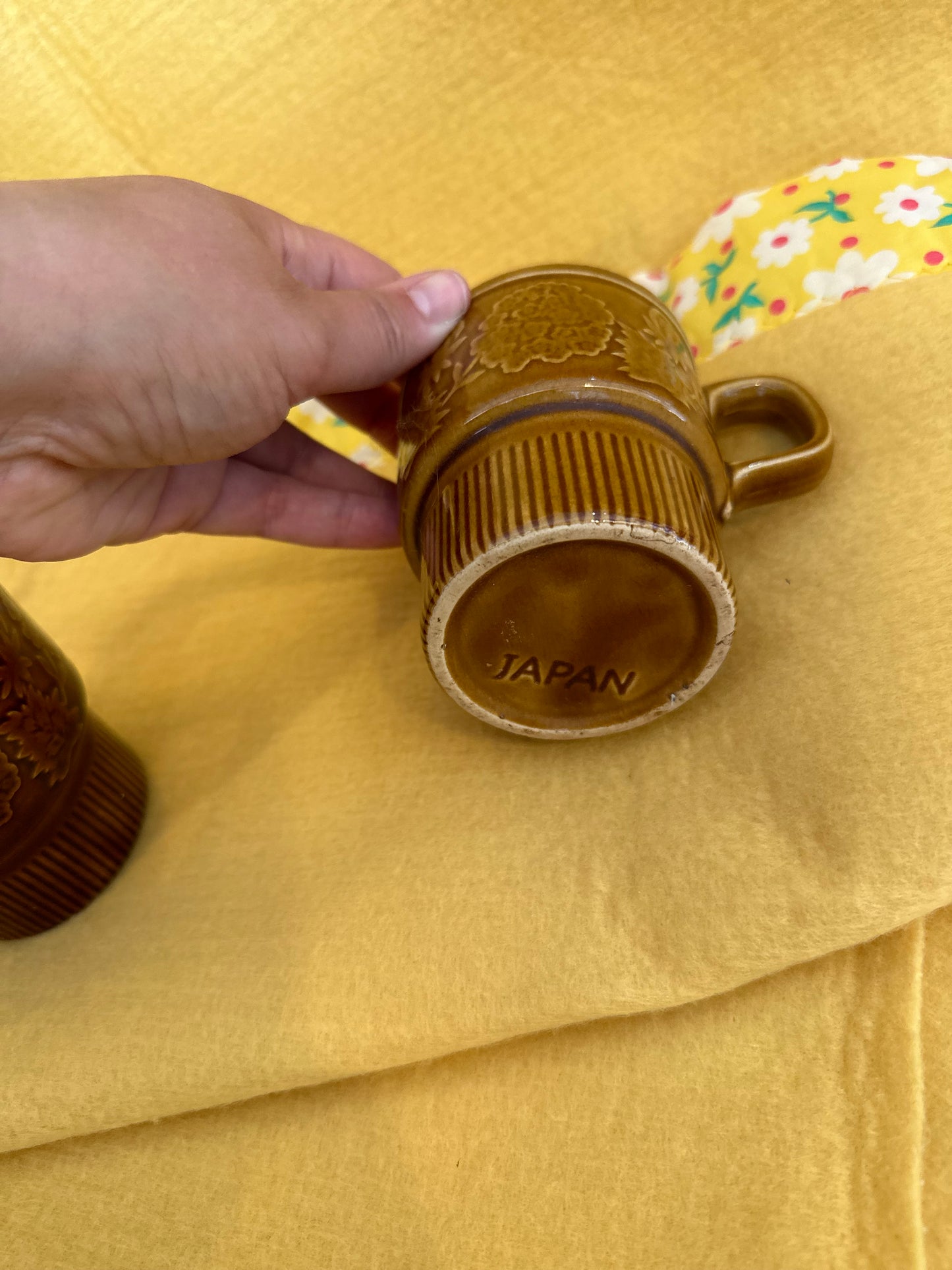 Pair of Mid Century floral coffee mugs - made in Japan