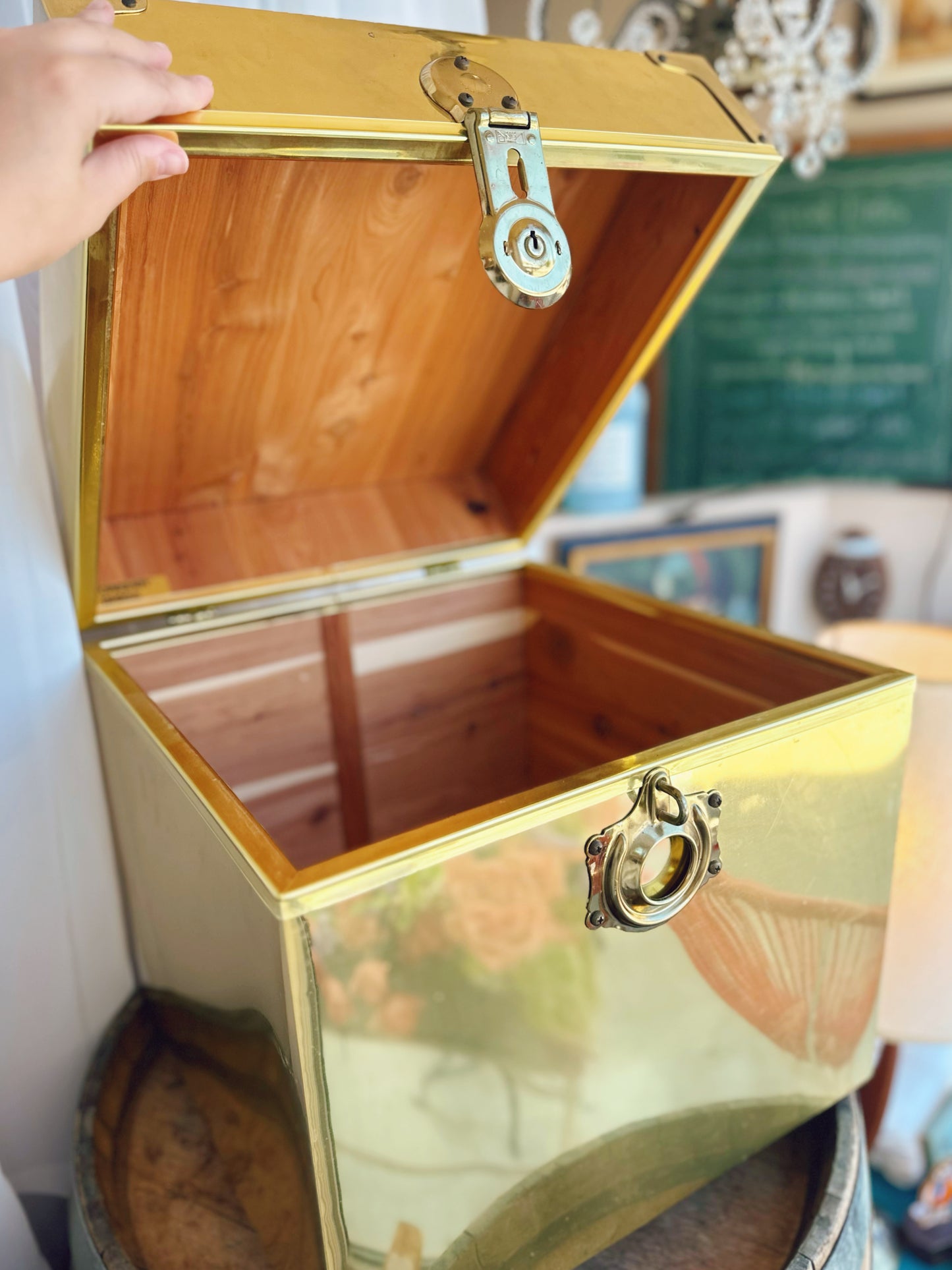 Mid Century brass & cedar chest