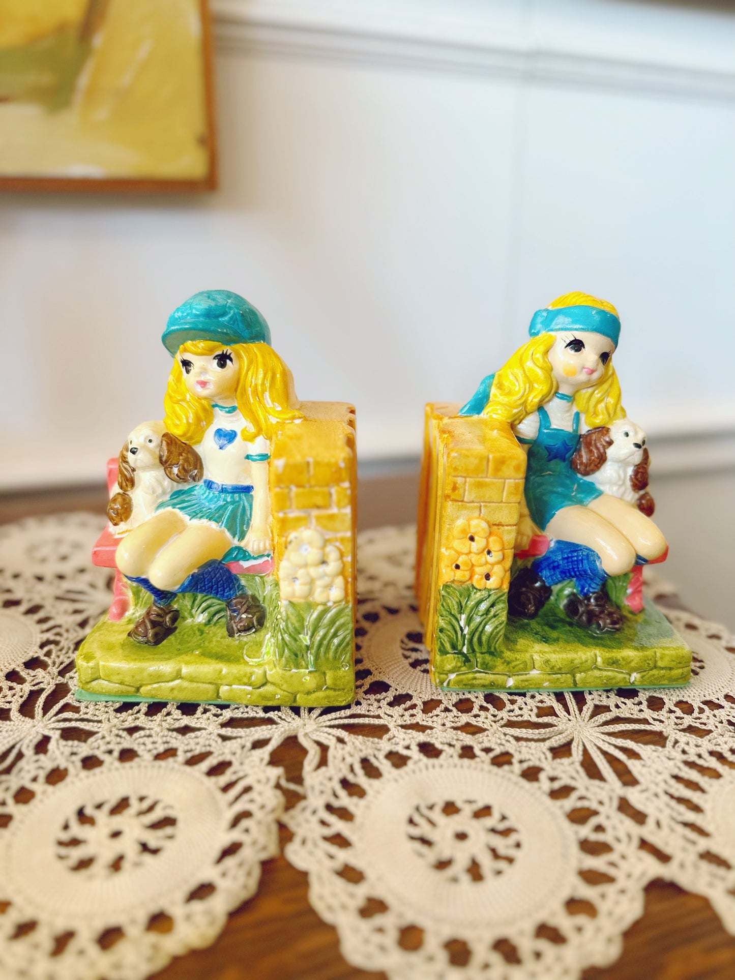 Made in Japan 60s/70s Hippie Girl painted bookends