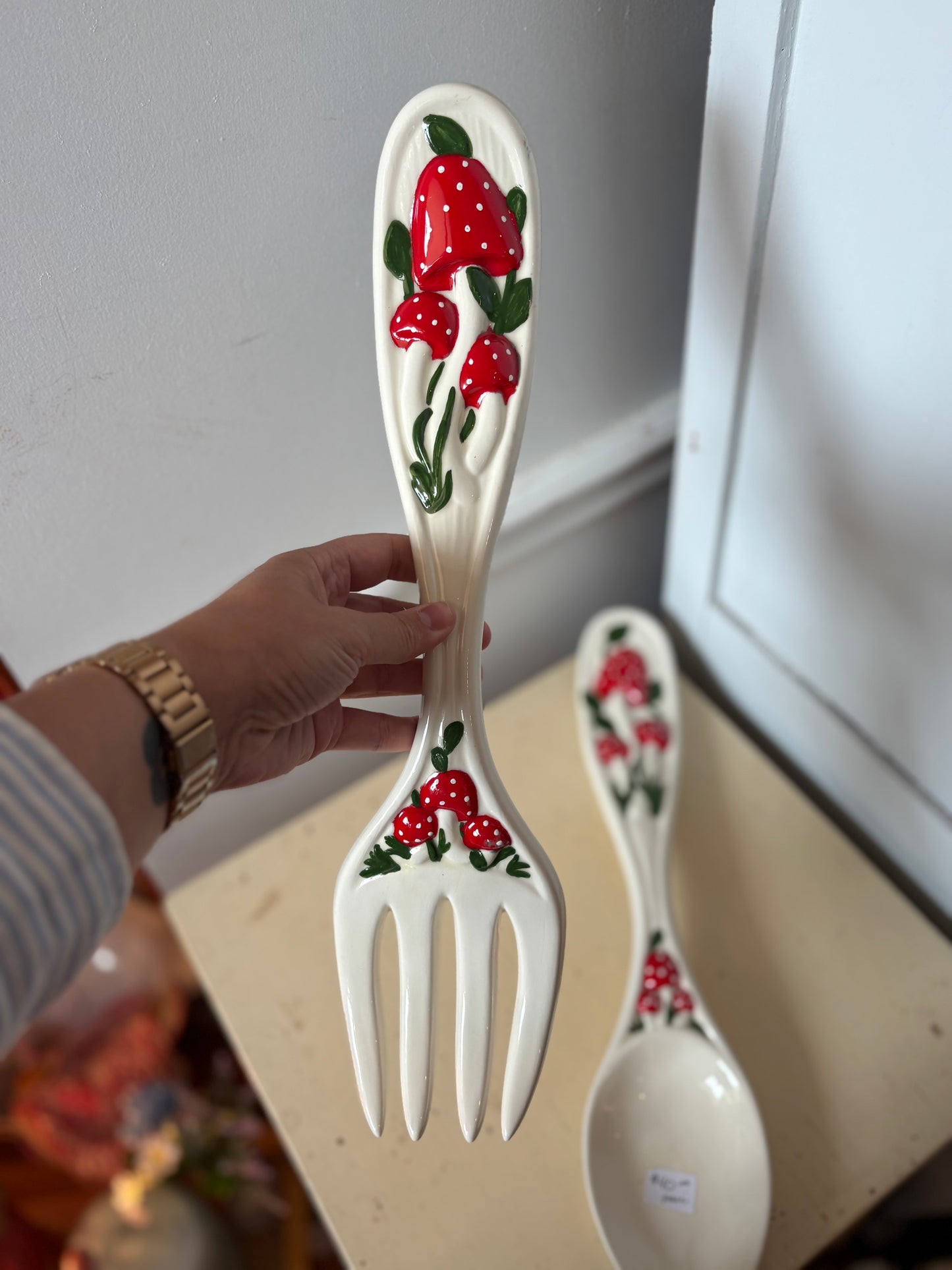 Ceramic wall hanging oversized mushroom spoon & form