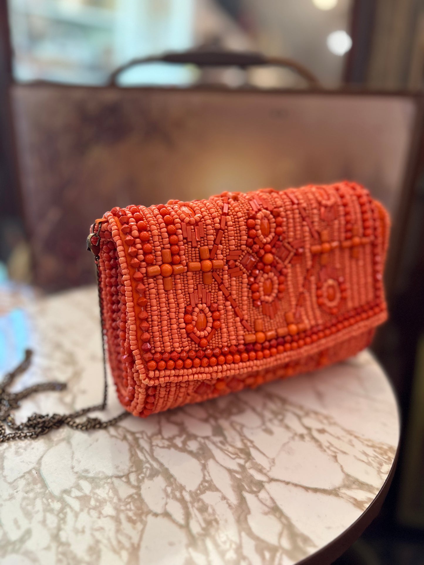 Antik Kraft orange beaded bag