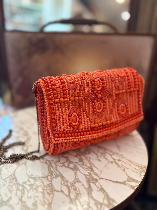 Antik Kraft orange beaded bag