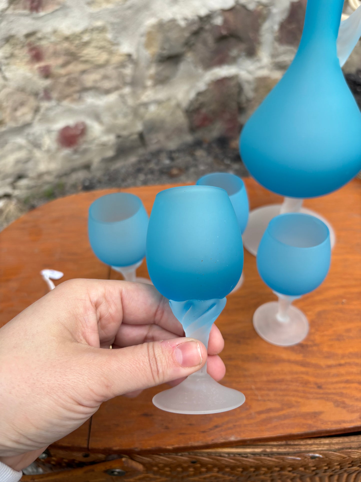 Blue Frosted Italian Shot Glass & Pitcher Set