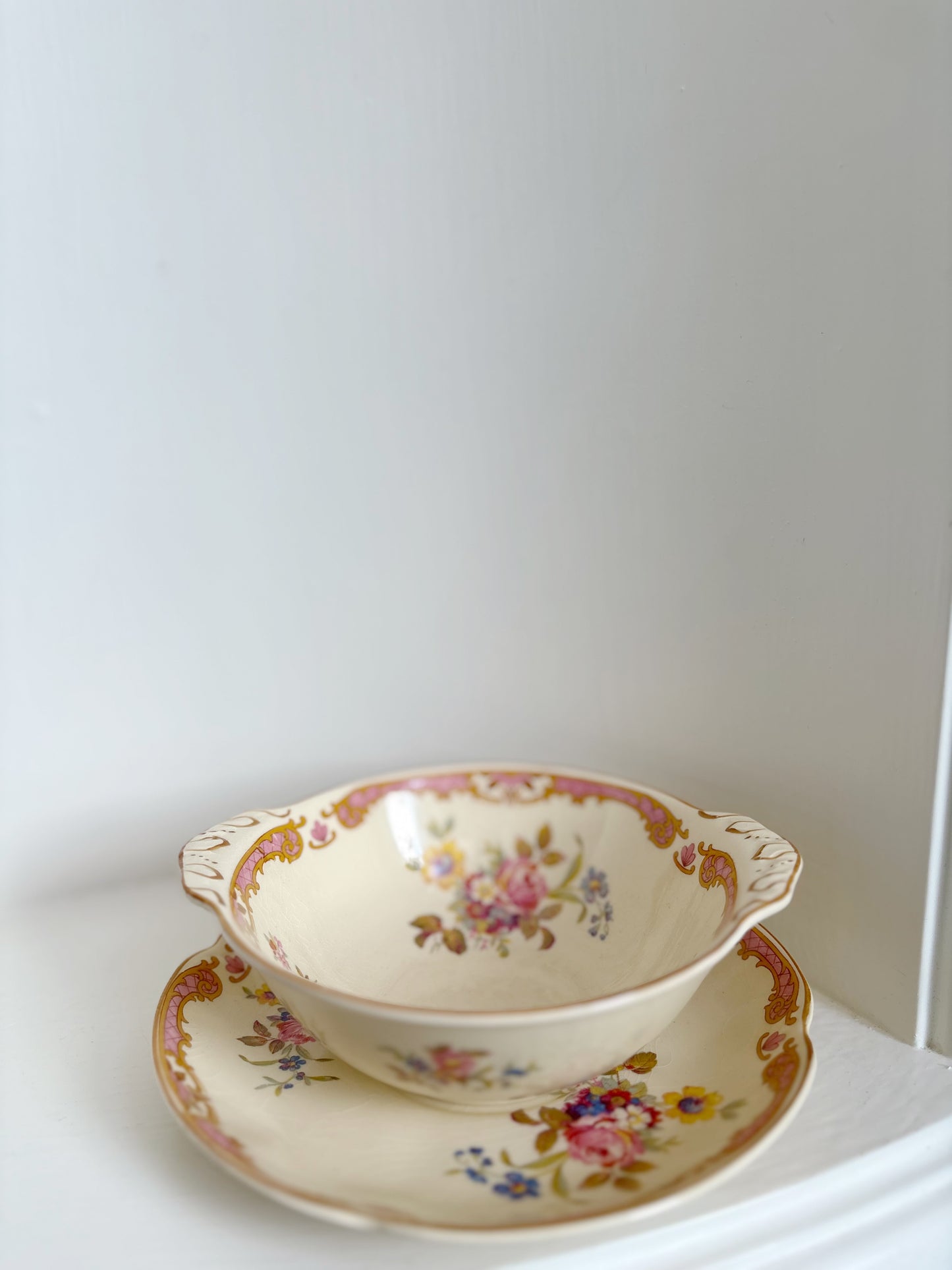 Victorian Johnson Bros England Serving Set - Bowl & Saucer