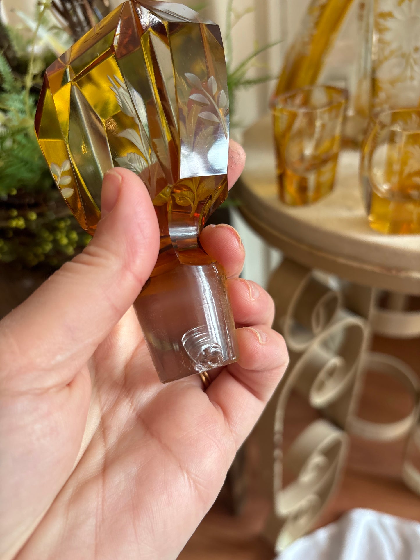 Etched Glass Decanter Set with shot glasses