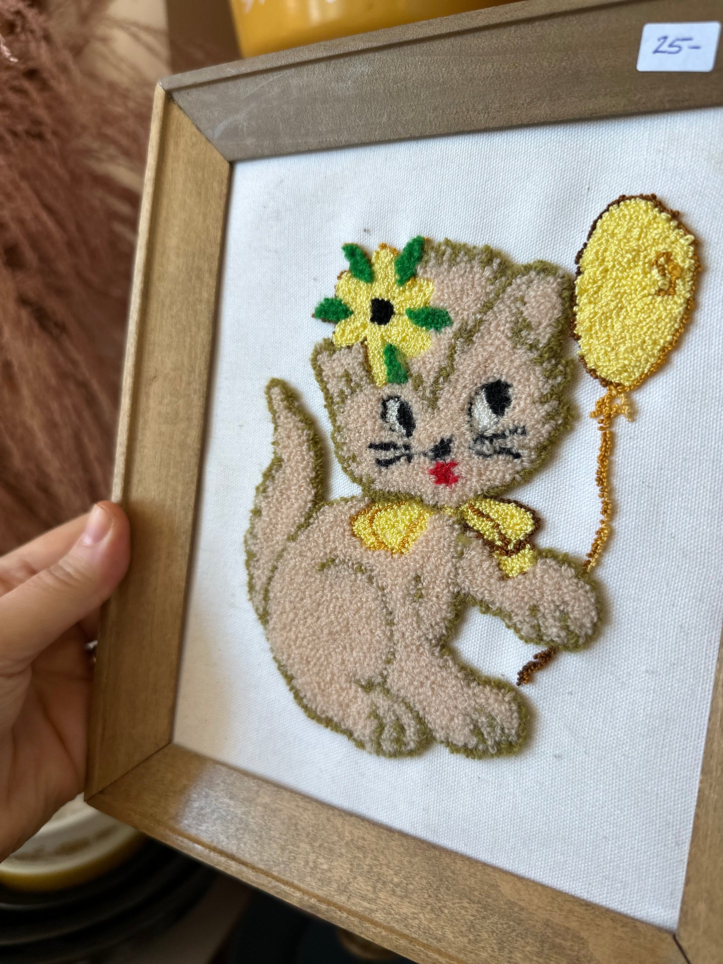 Kitten with Balloon Framed Needlepoint