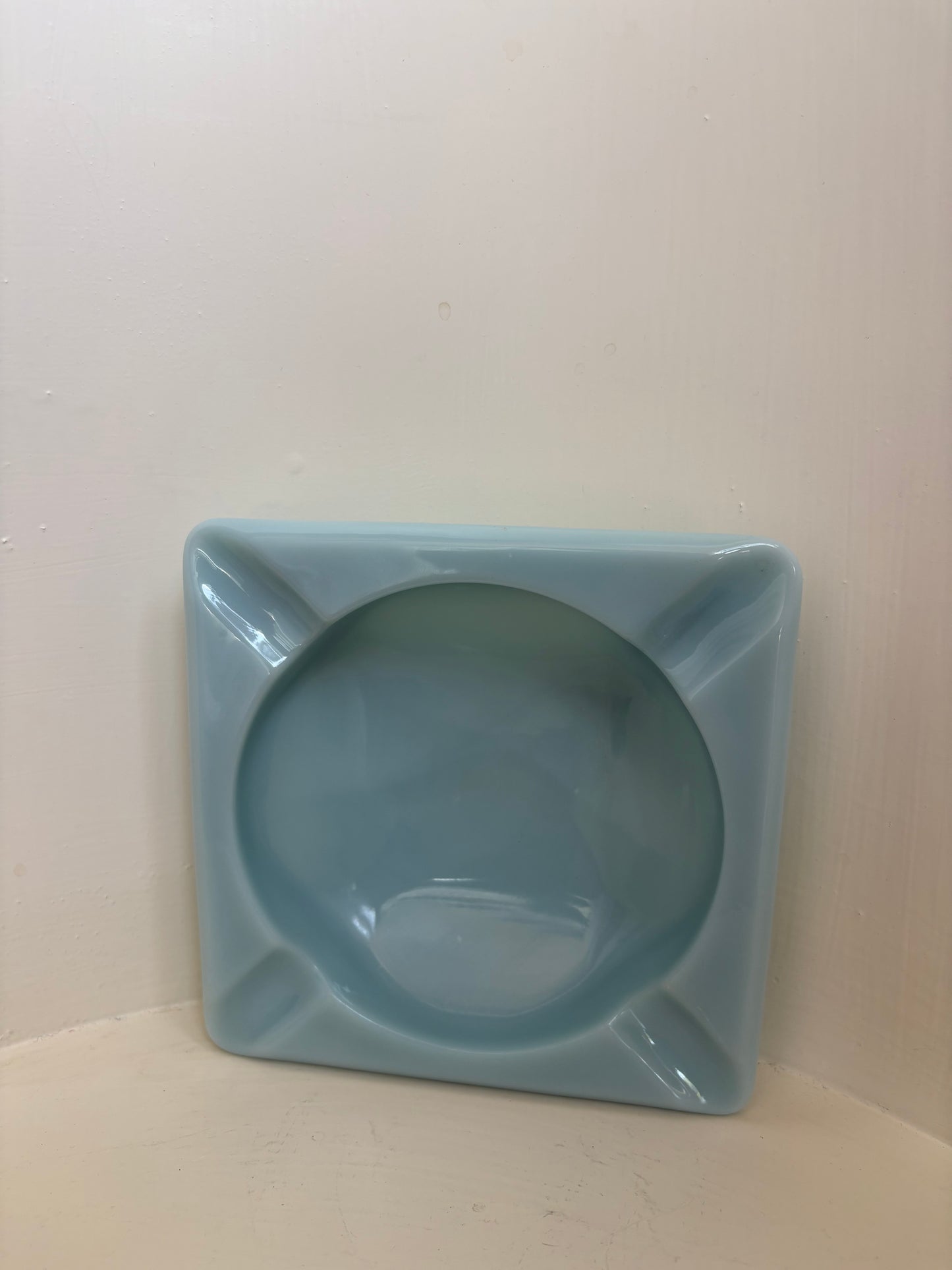 Vintage Delphite Turquoise Blue Milk Glass 5 7/8" Square Ashtray Fire King