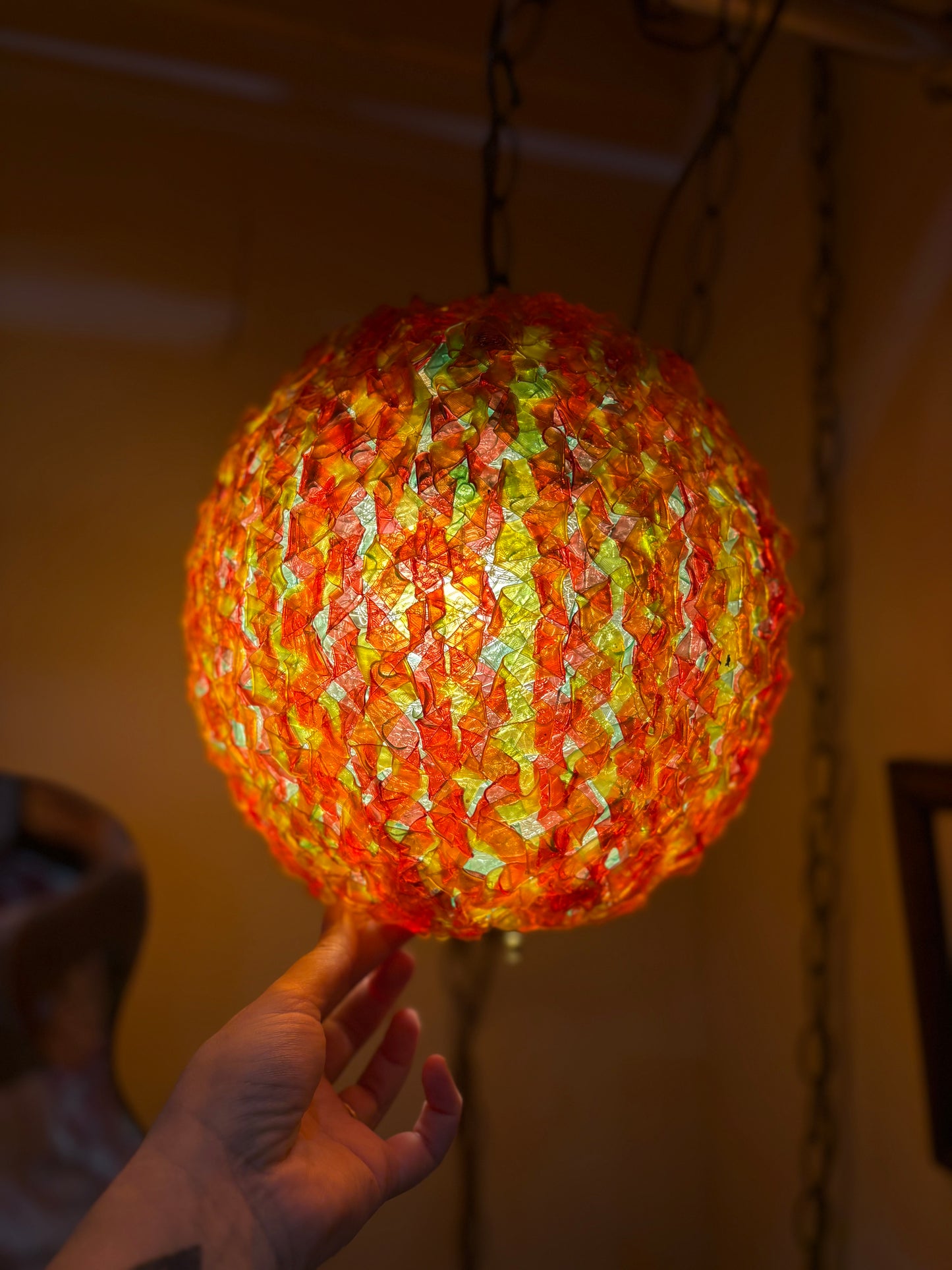 Mid Century Spaghetti Glass Globe Lamp