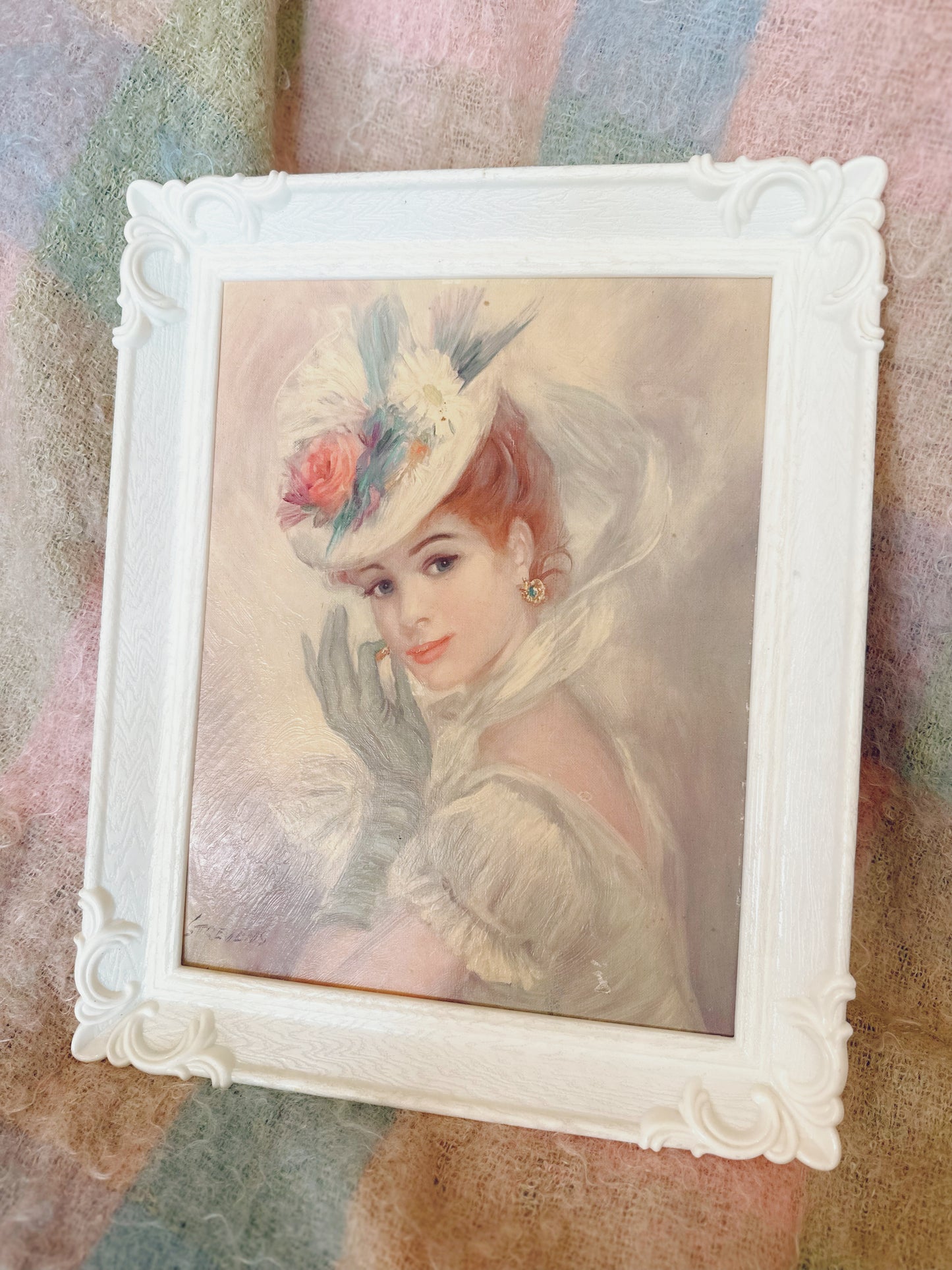 Mid Century John Stevens Print in plastic white frame - 17x13 inches