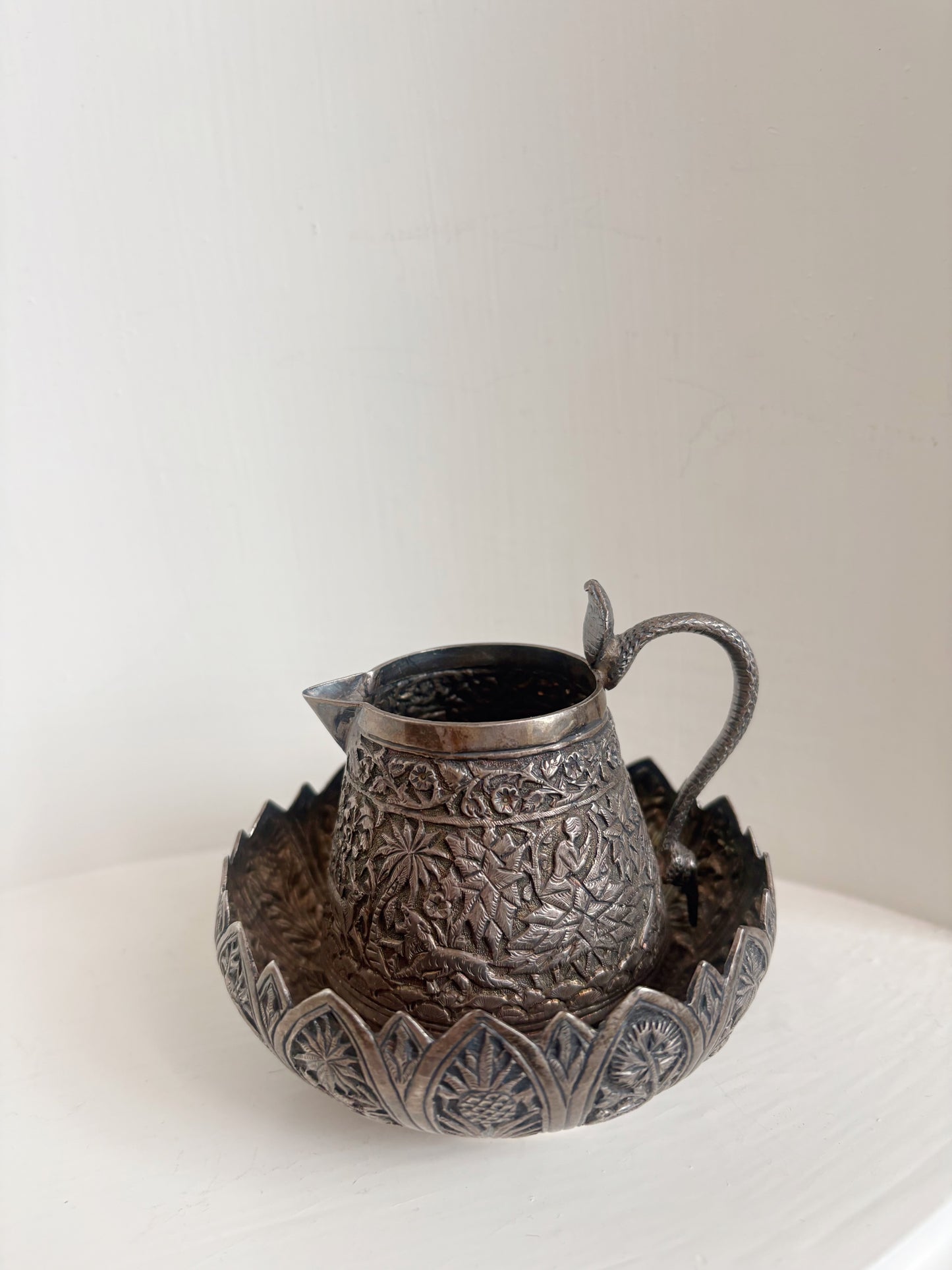 Antique Persian Silver Pitcher and bowl .925 - 19th century