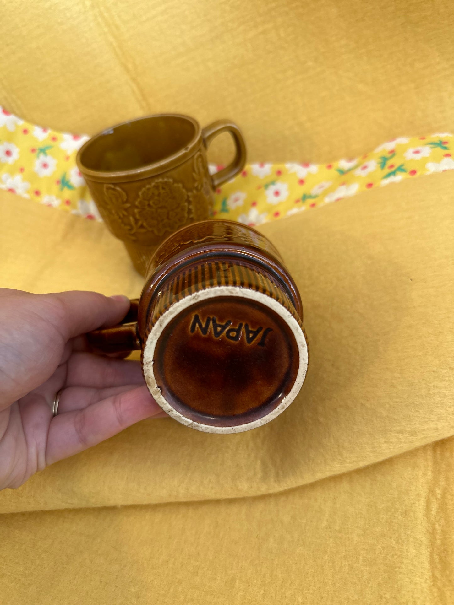 Pair of Mid Century floral coffee mugs - made in Japan