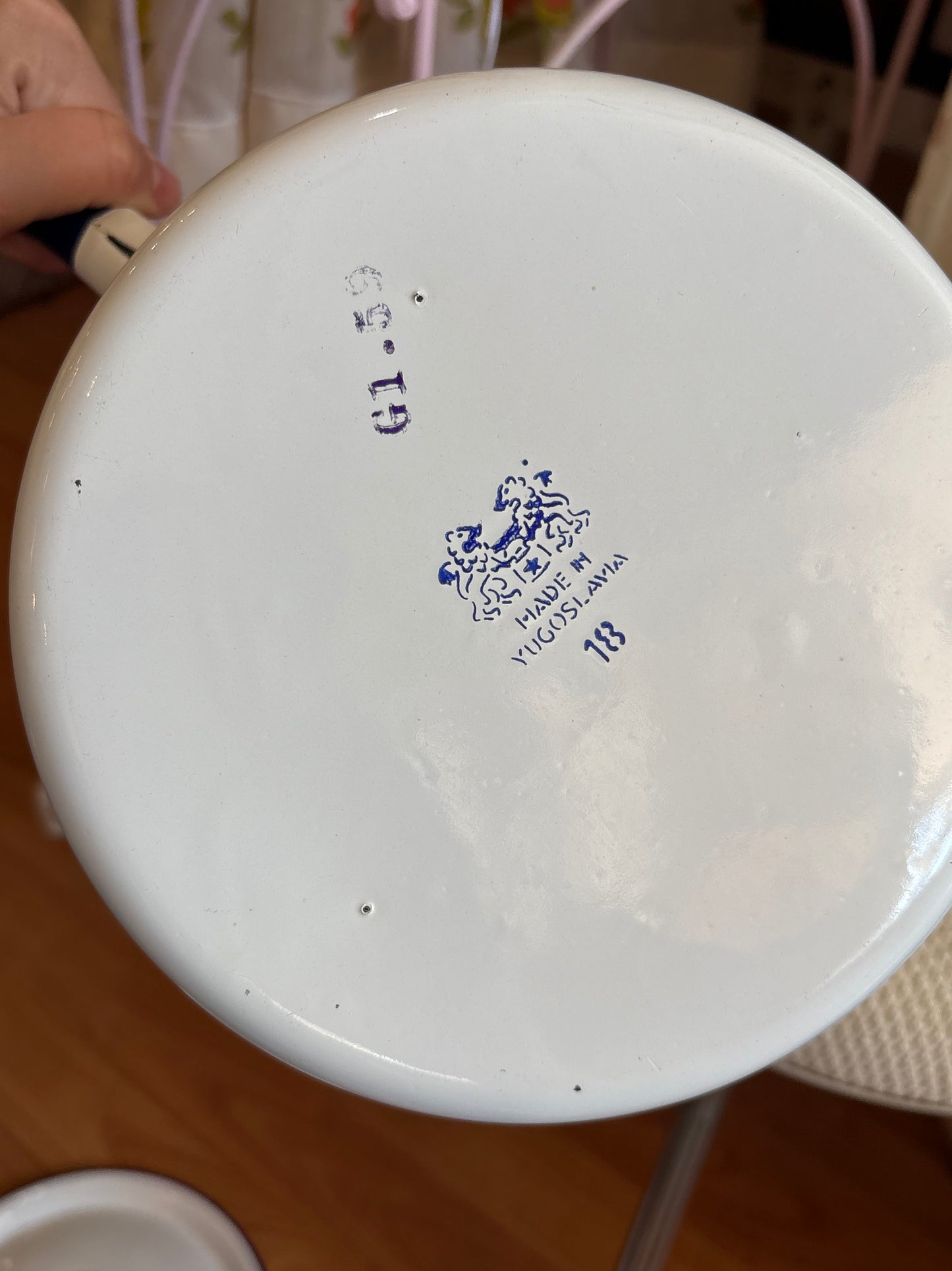 Small Handled Enamelware Pot - made in Yugoslavia