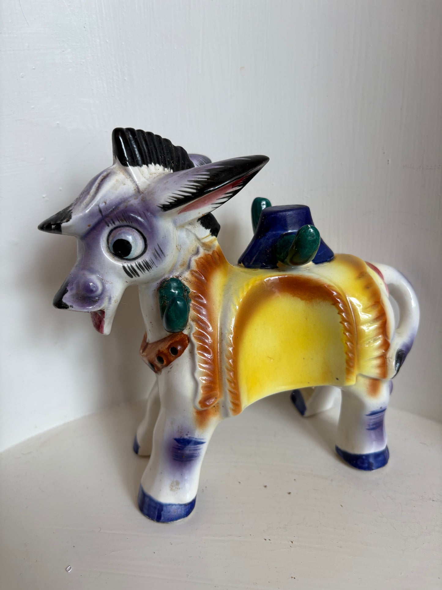Vintage Japan Ceramic Burro Donkey Salt Pepper Oil & Vinegar Holder