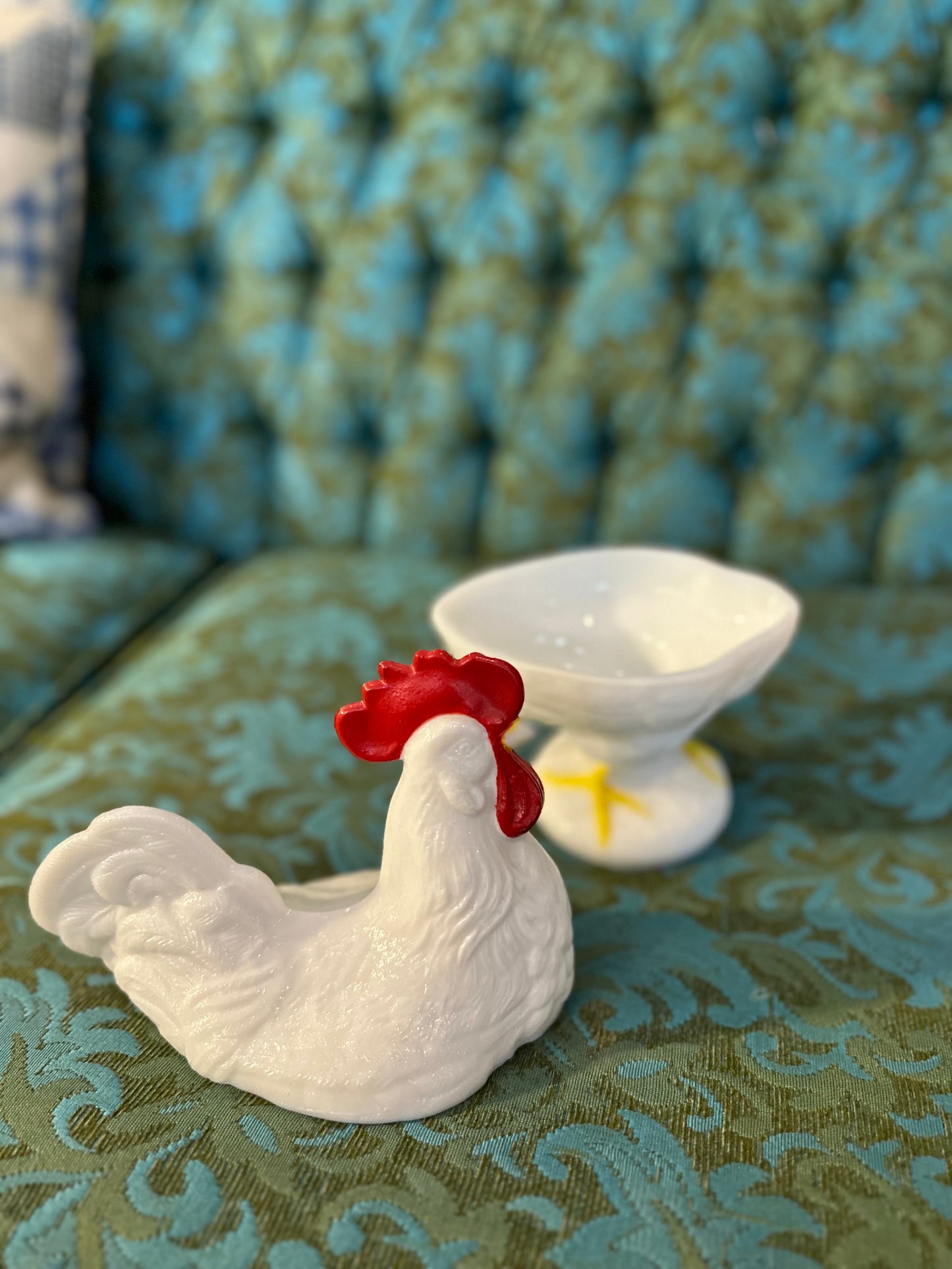 1950s Westmoreland milk glass rooster dish