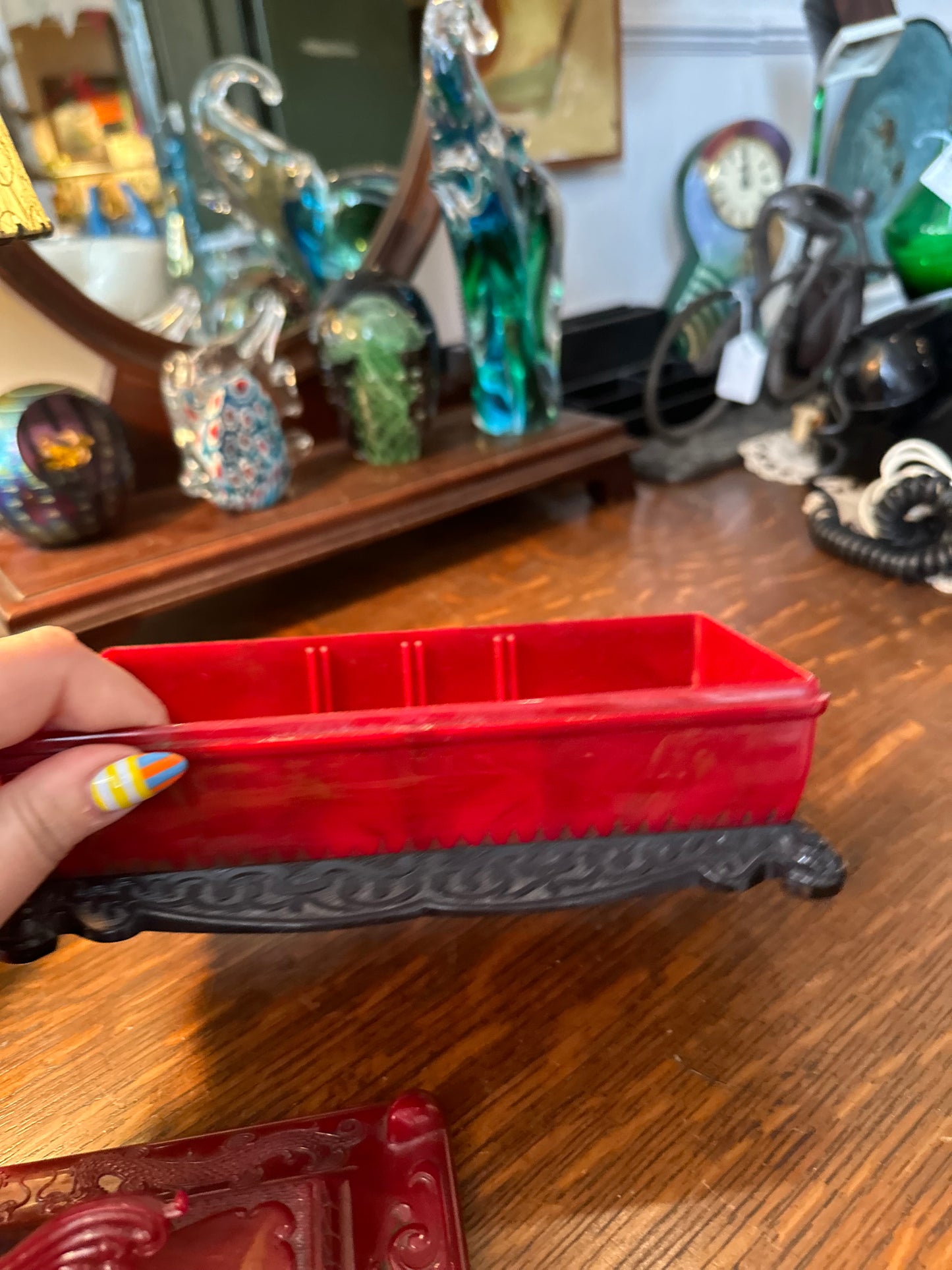 Celluloid plastic Asian trinket box