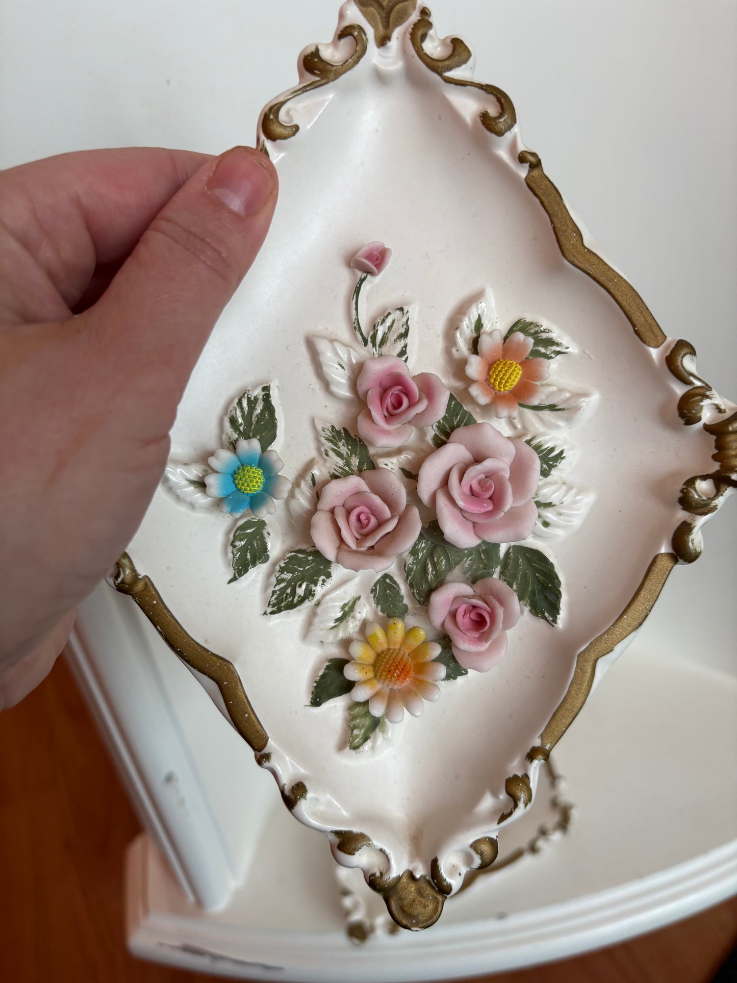 Hand Painted Ceramic 3D Floral Wall Plaques - made in Japan