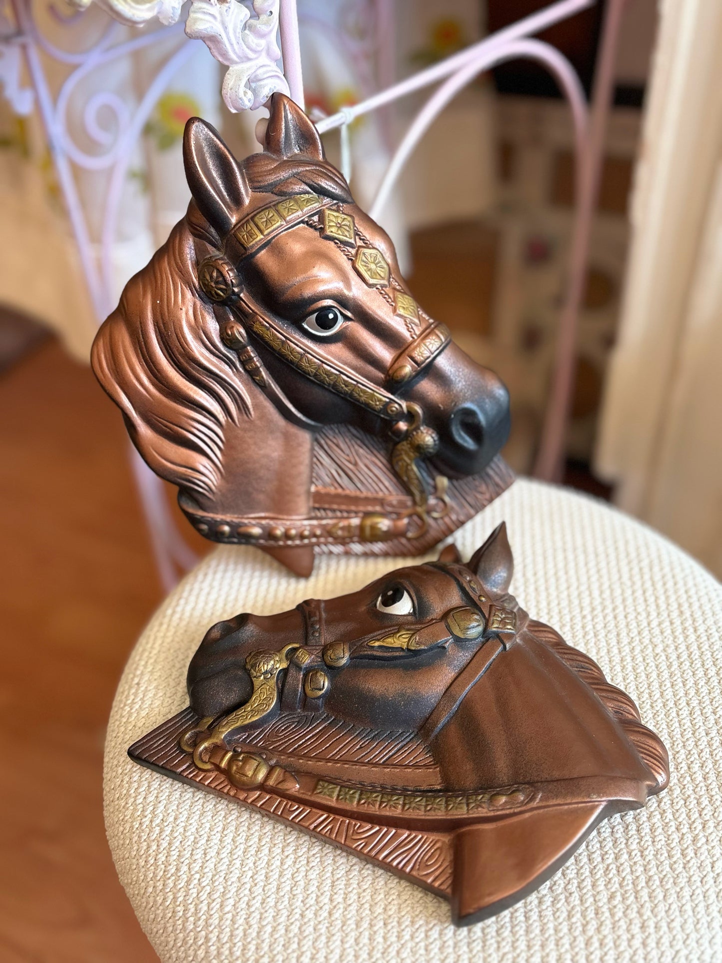 Pair of wall Hanging Chalkware Horse Busts
