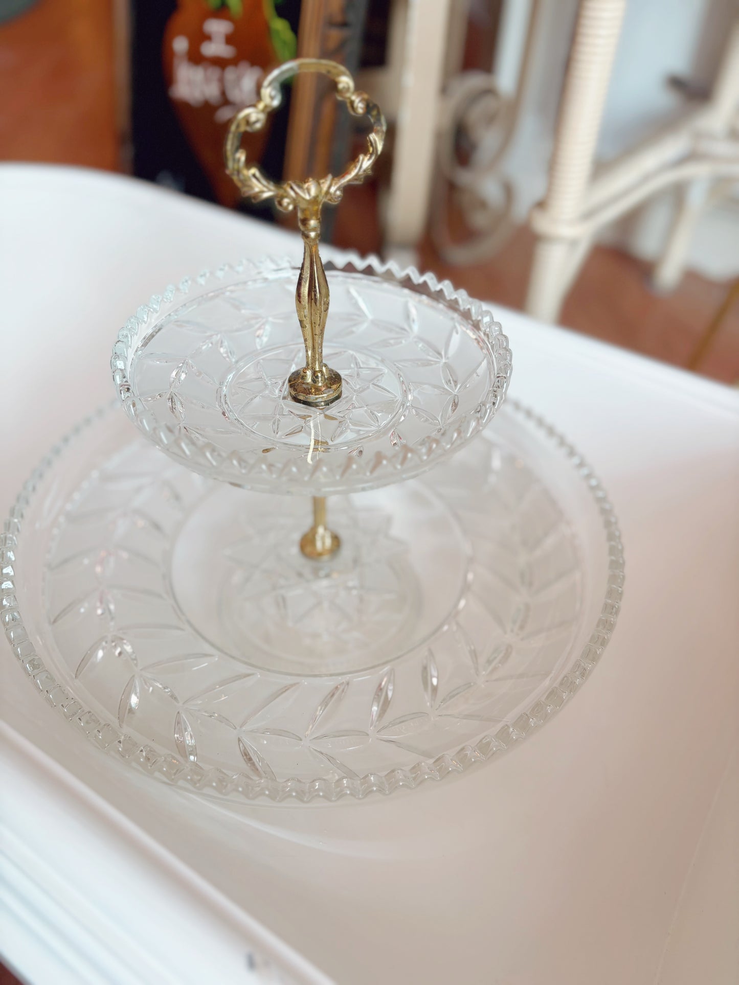 Anna Hutte Crystal & Brass 2 tier Server