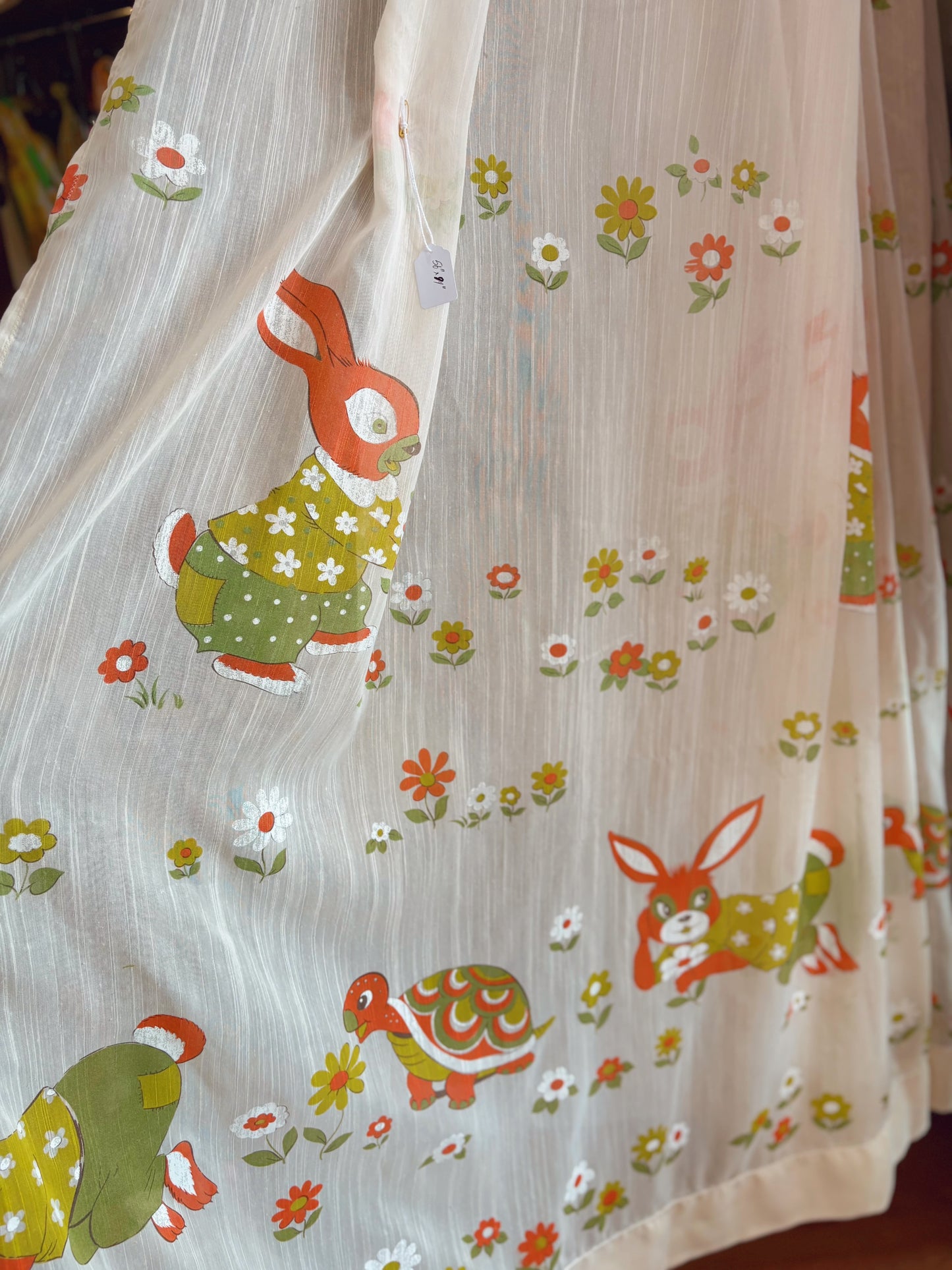 1960s Turtles & Rabbits pair of curtains 56x94 inches