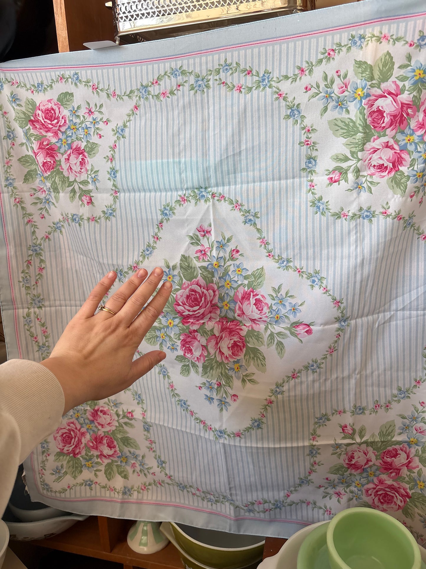 Scarf - Blue Stripes & Pink Roses