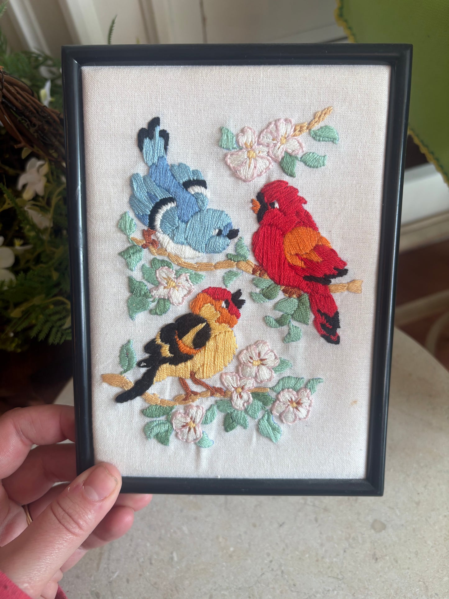 Framed Bird Needlework Wall Art