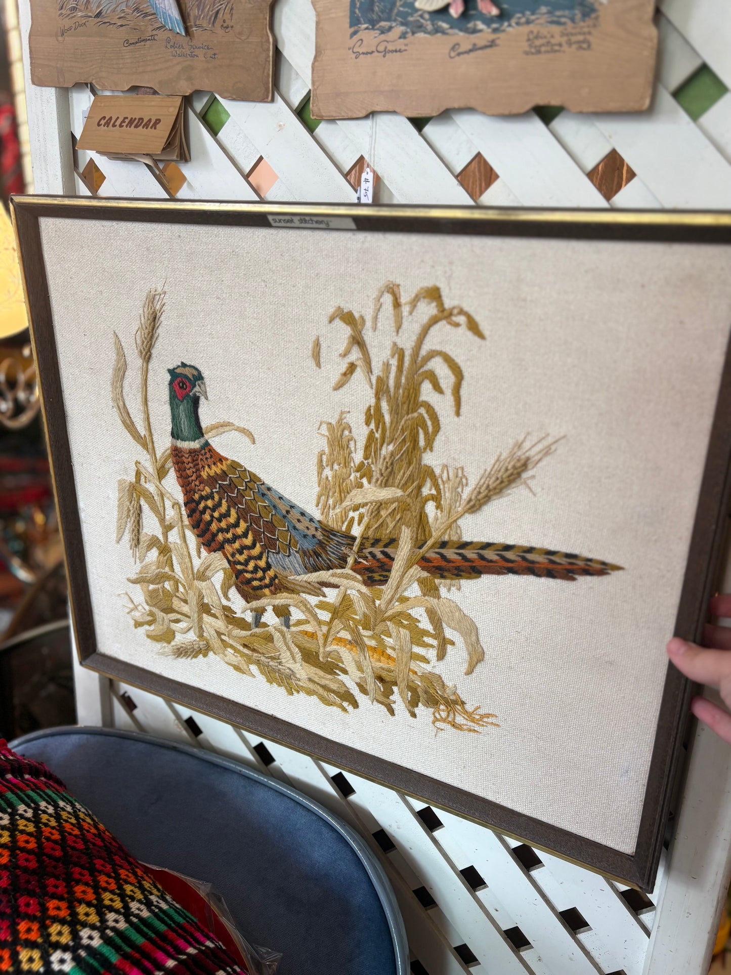 Pheasant Framed Needlework “Sunset Stitchery”