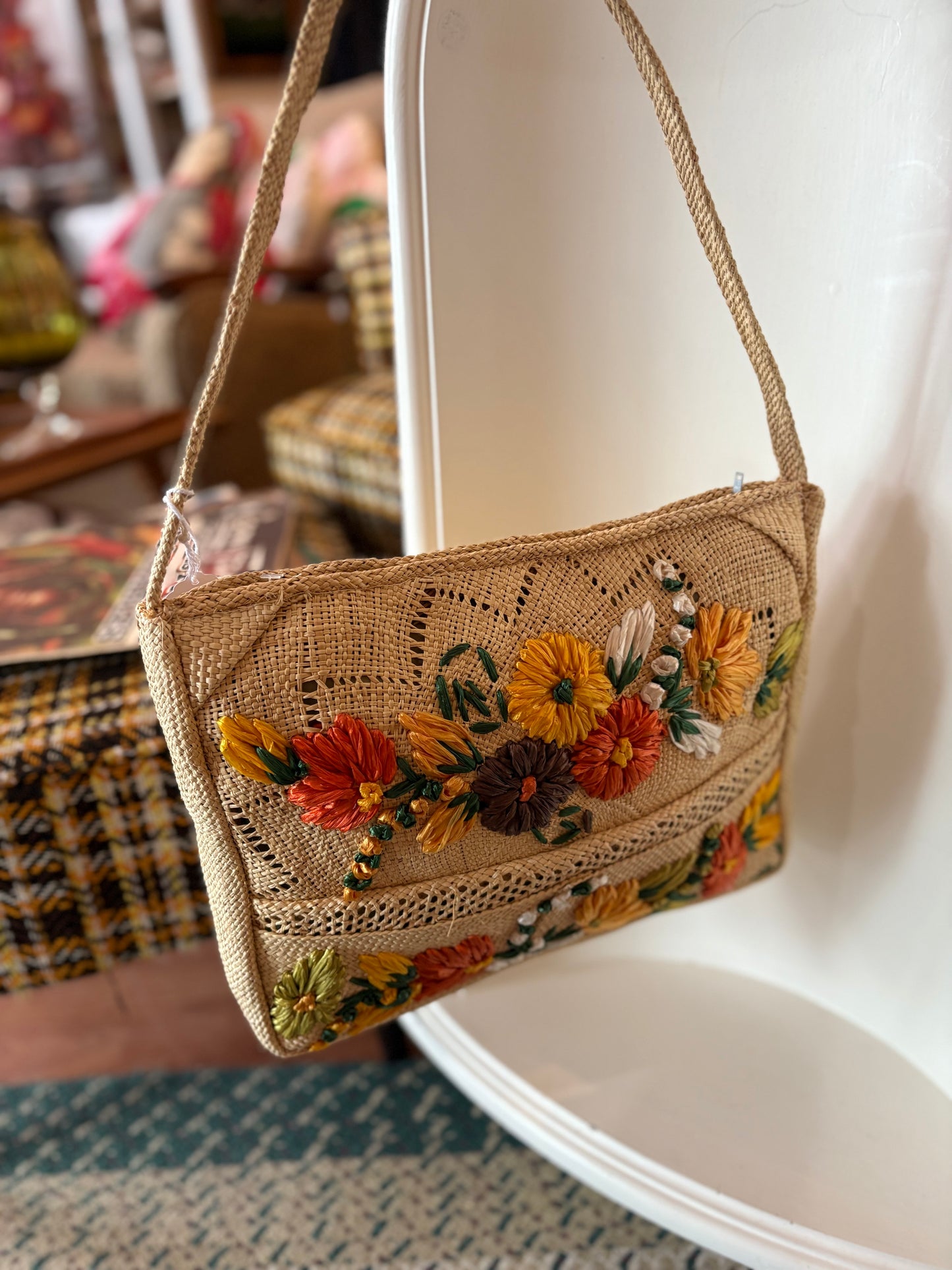 Woven floral shoulder bag