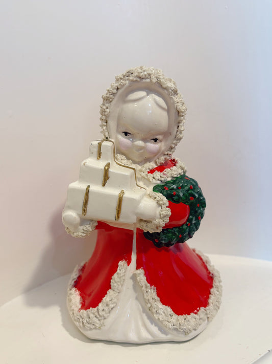 Christmas Shopping girl planter  with presents and wreath