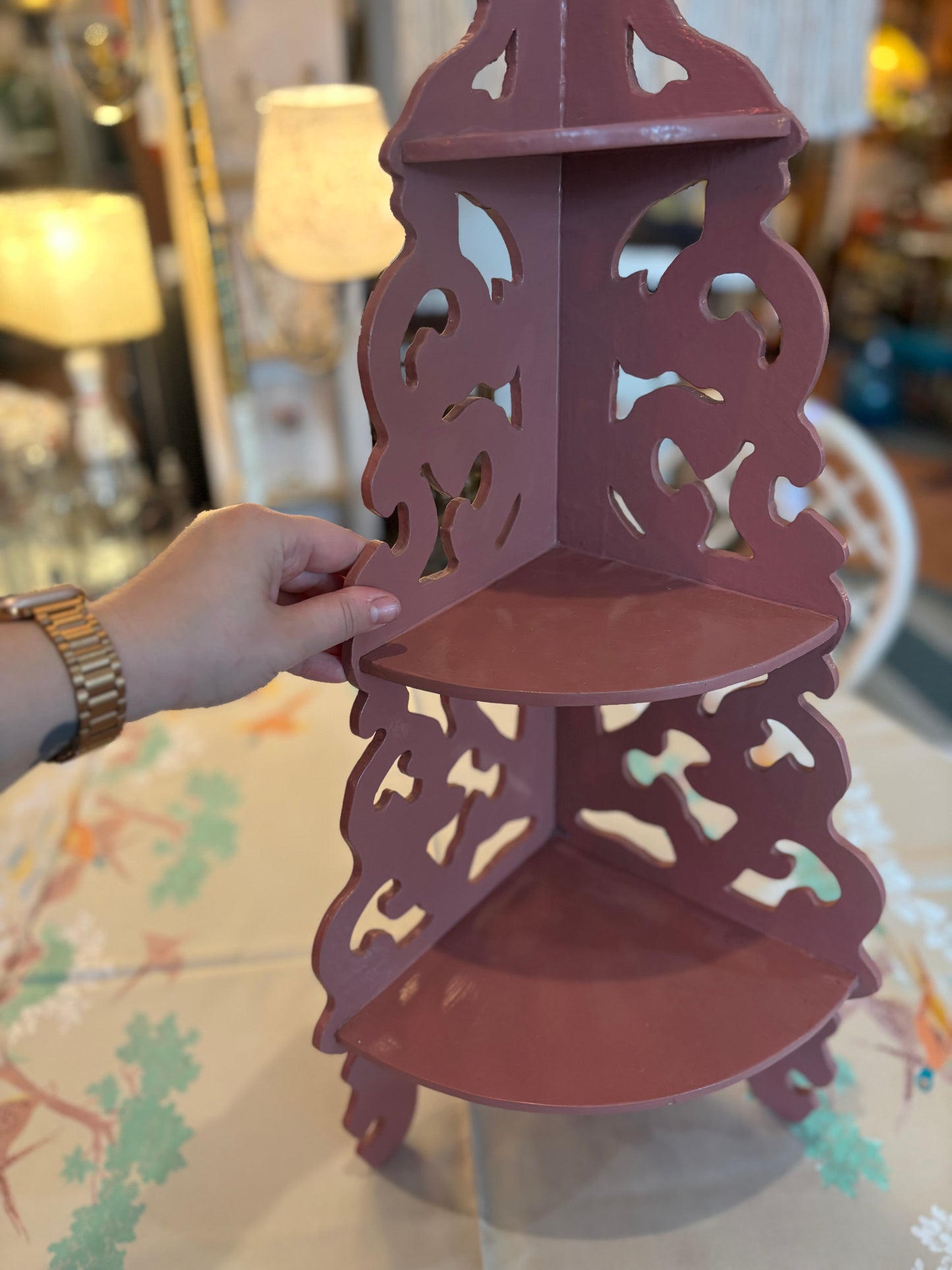 Dusty Rose Wooden Corner Shelf