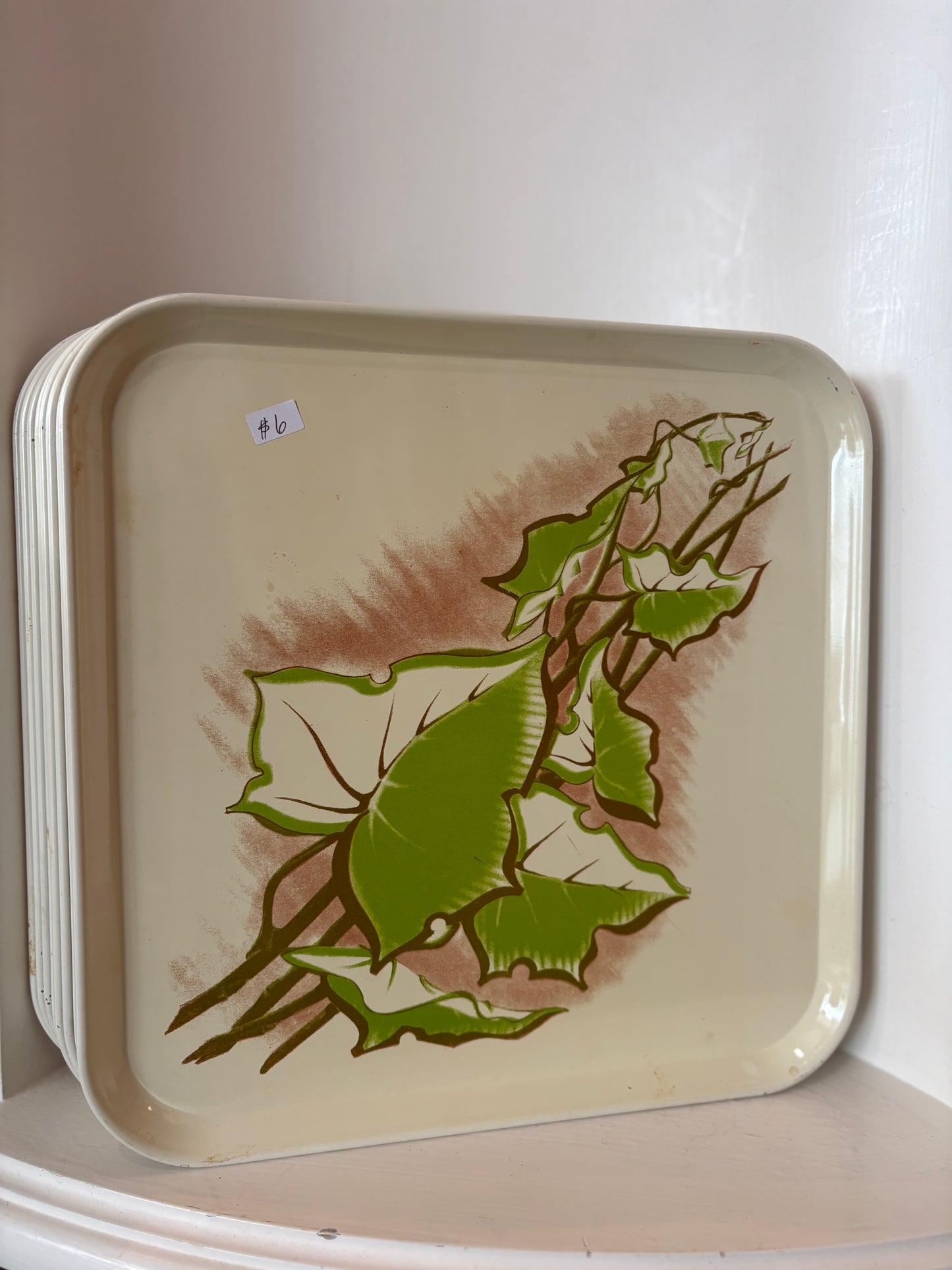 Square tin trays with leaf picture