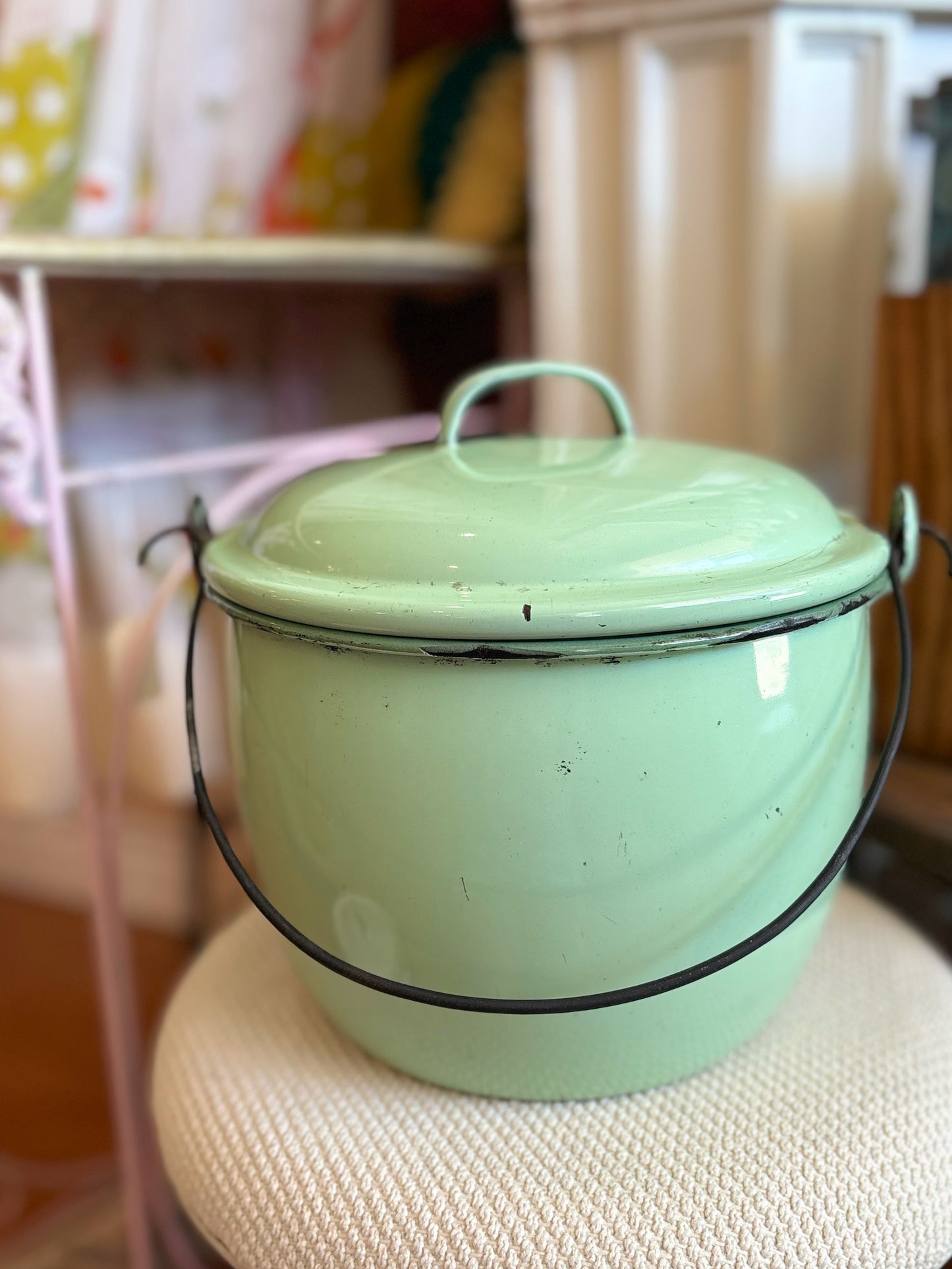 1960s YU-I China Enamelware Pot - Green
