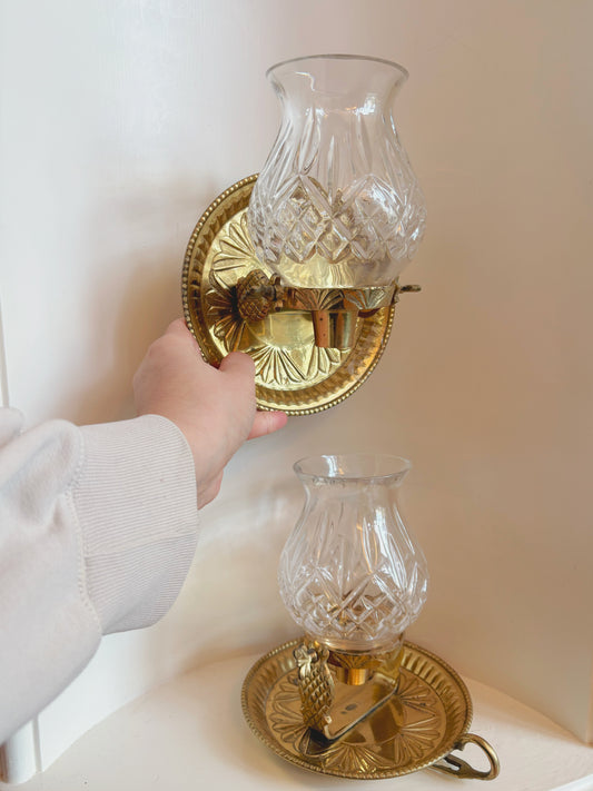 Rotating Sconce to Candlestick (Brass & Crystal)