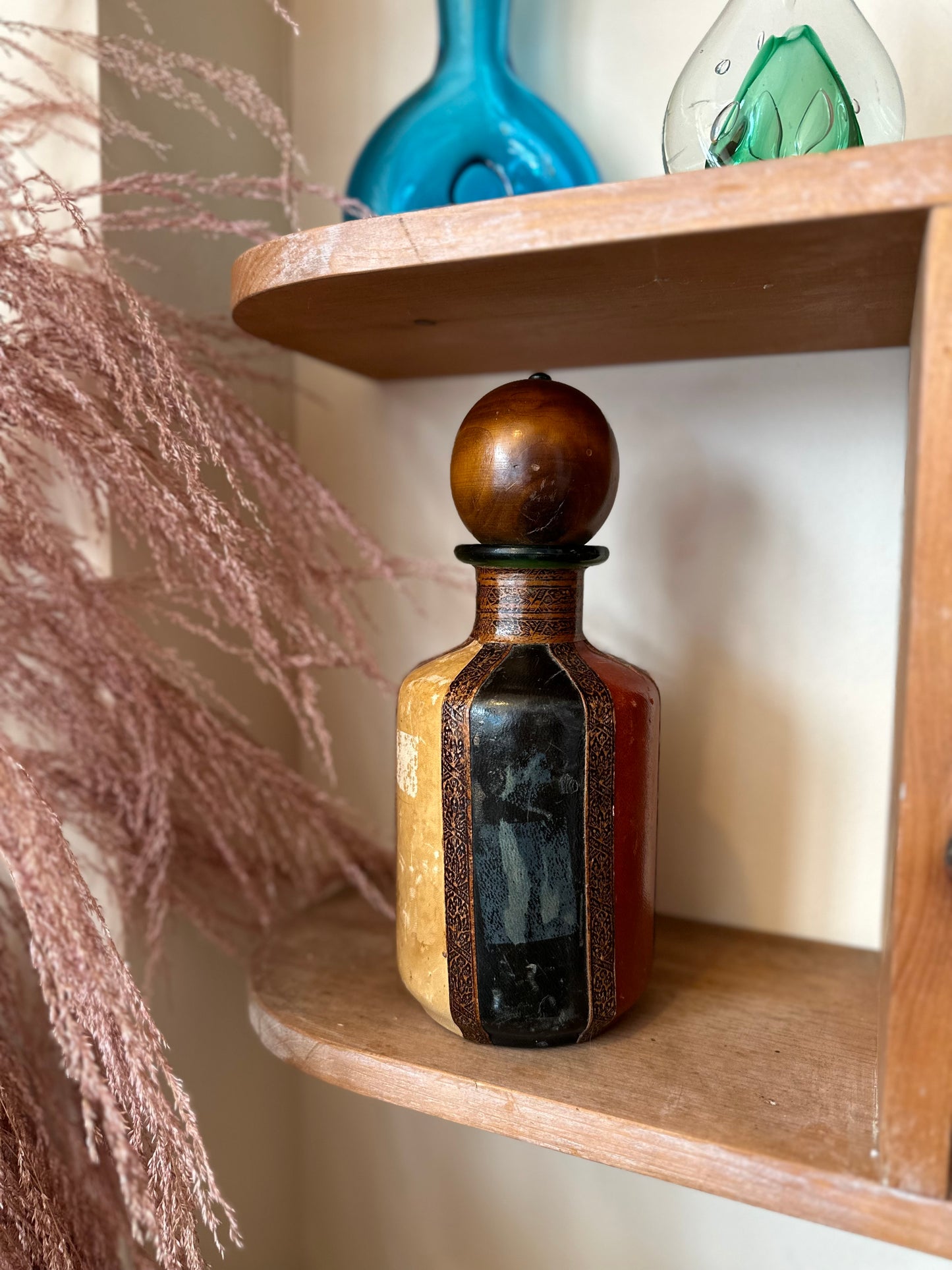 Leather covered glass decanter - made in Italy