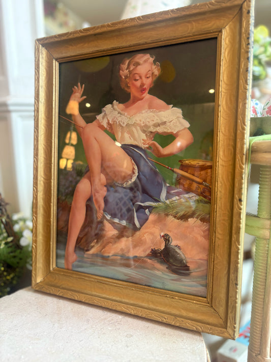 Framed Sales Calendar Advertisements - woman near the water with turtle
