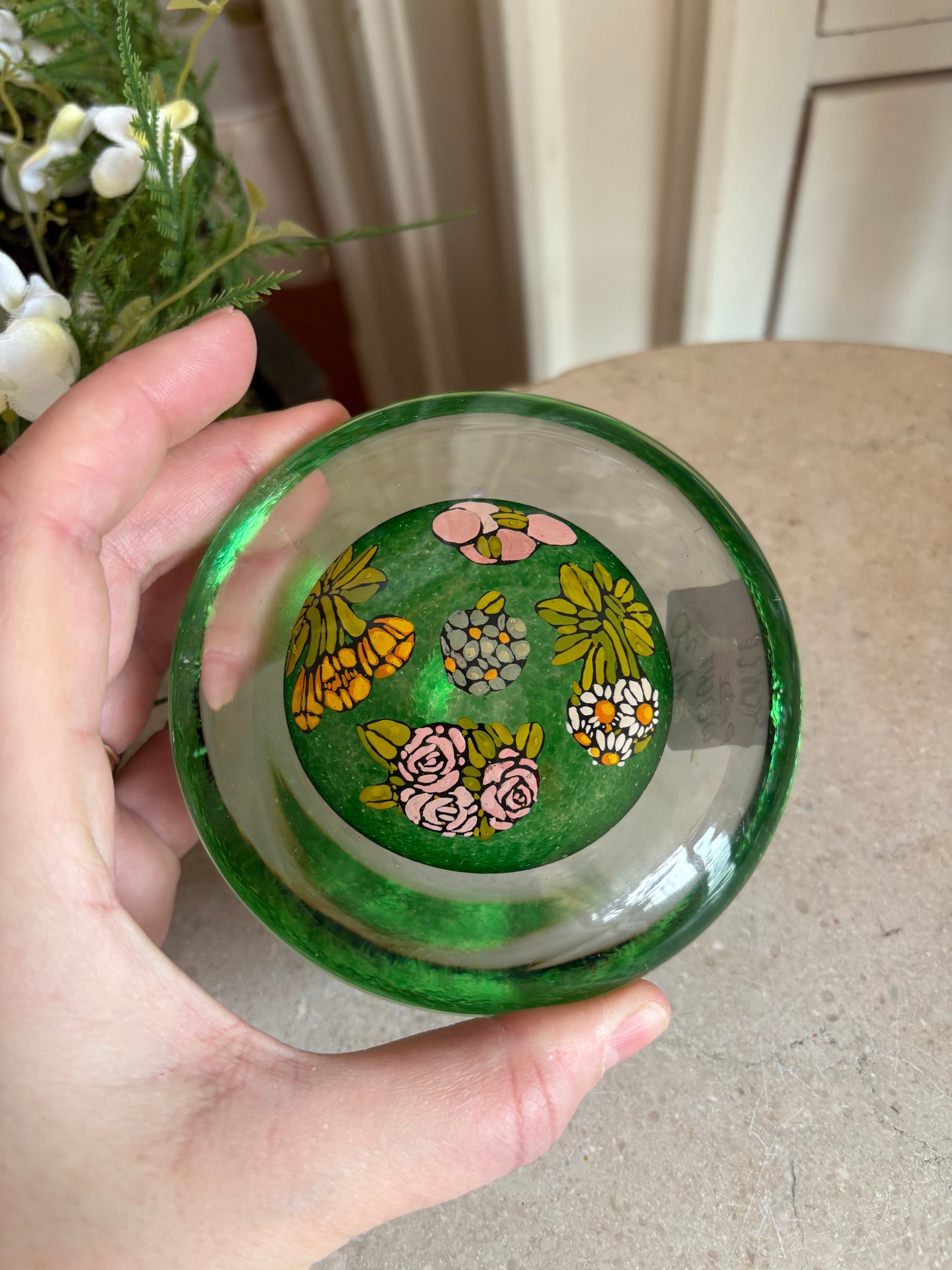 Floral signed paperweight