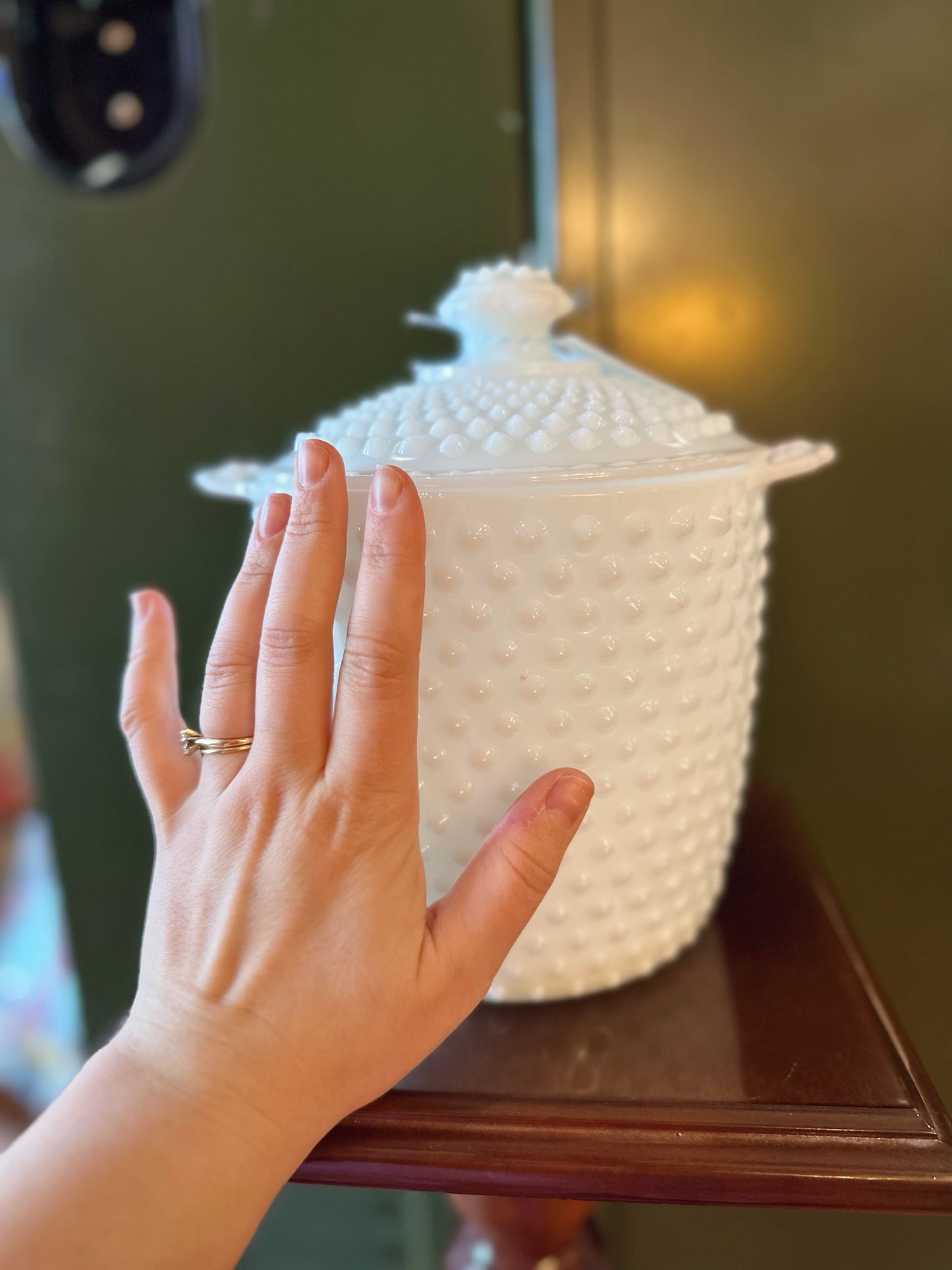 Hobnail Milk Glass Cookie Jar - Anchor Hocking