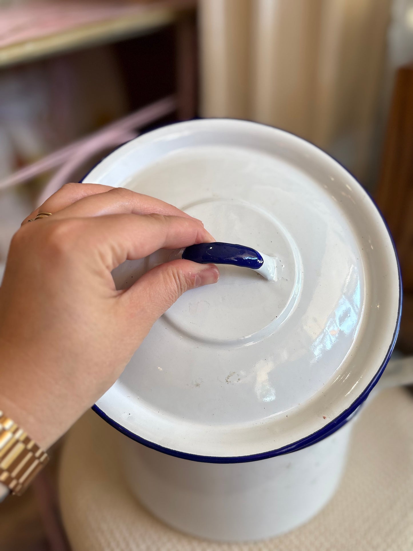 Small Handled Enamelware Pot - made in Yugoslavia