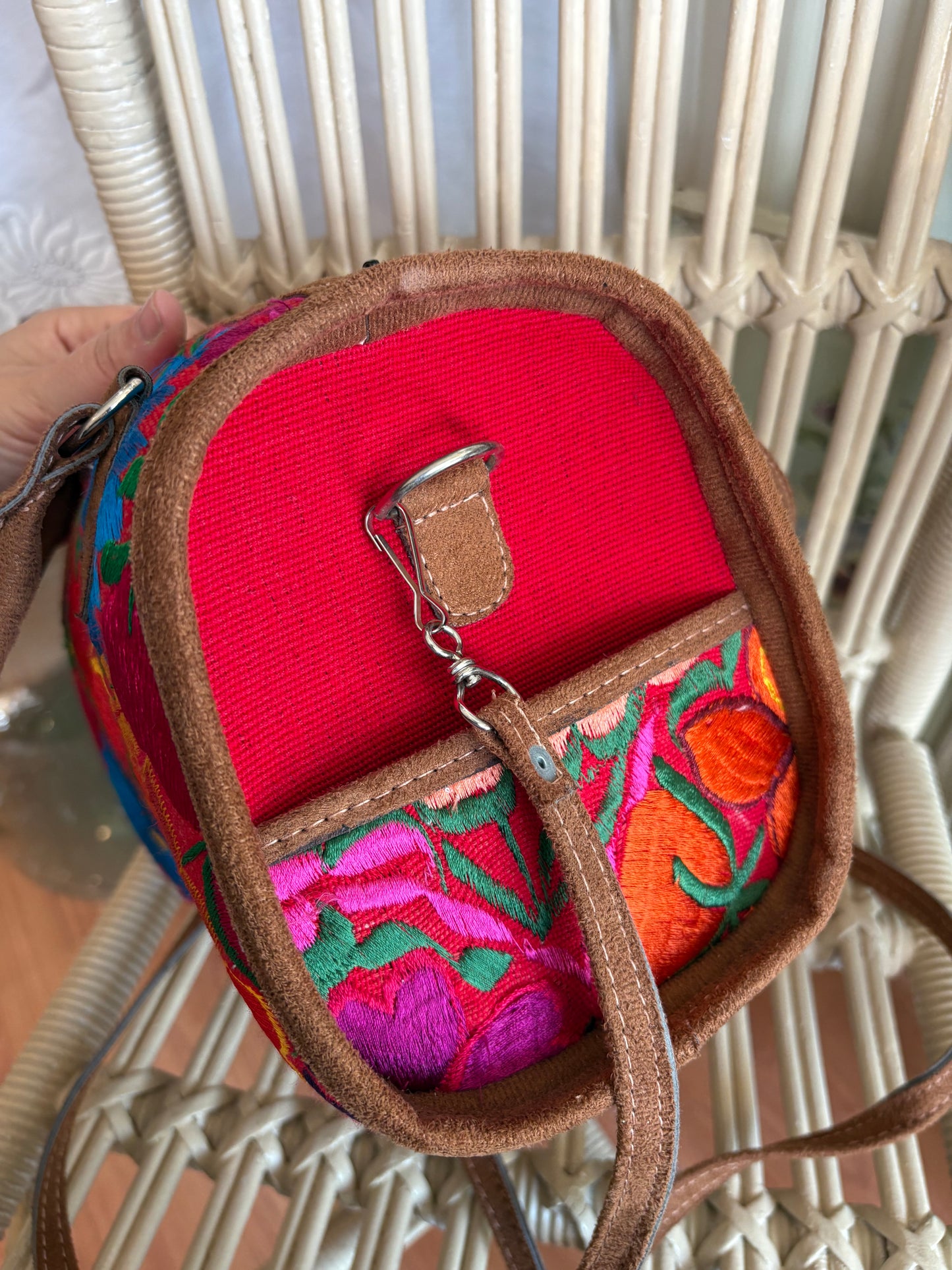 Embroidered Floral Handbag with long strap