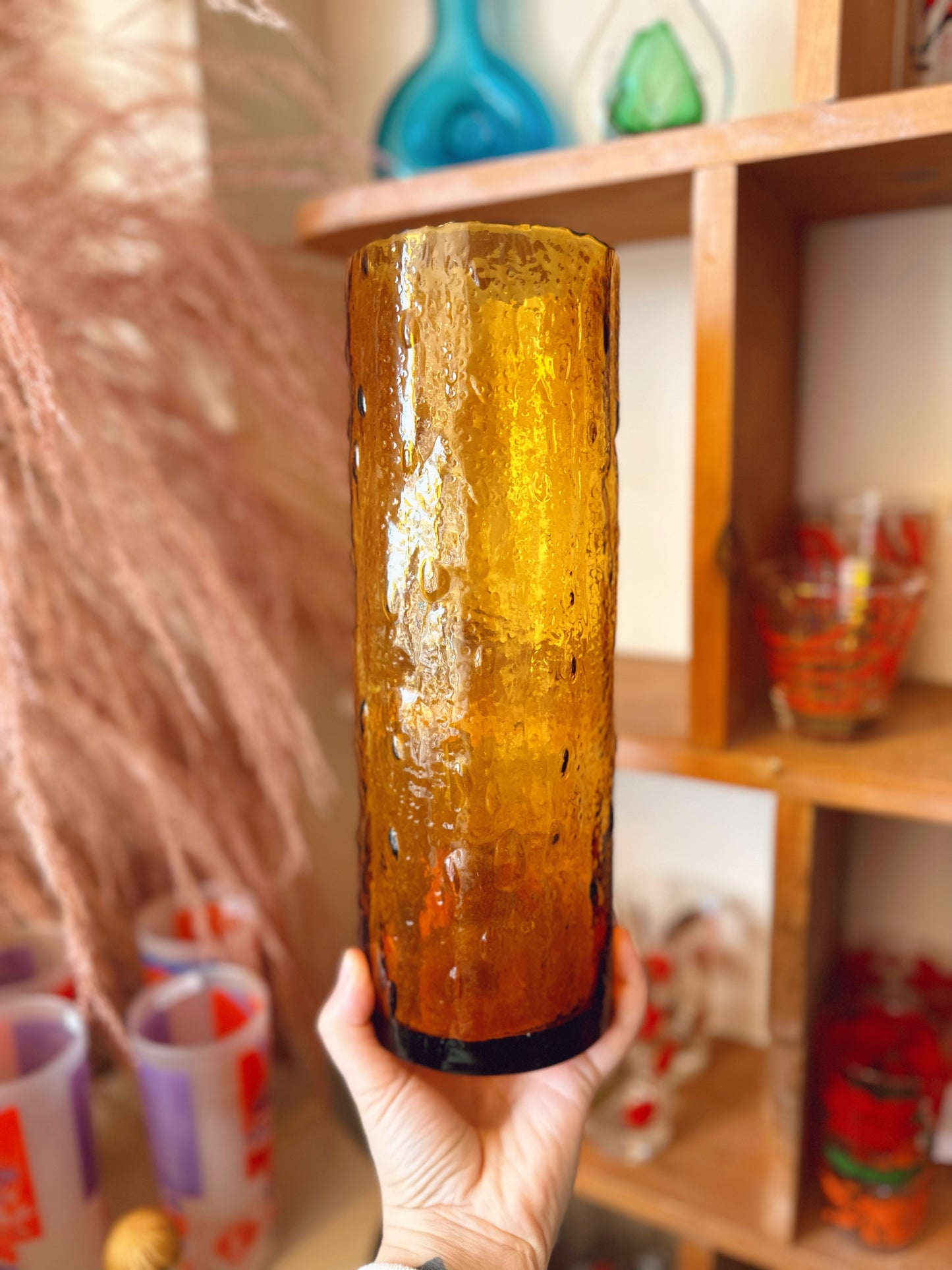 Mid Century Modern amber glass vase