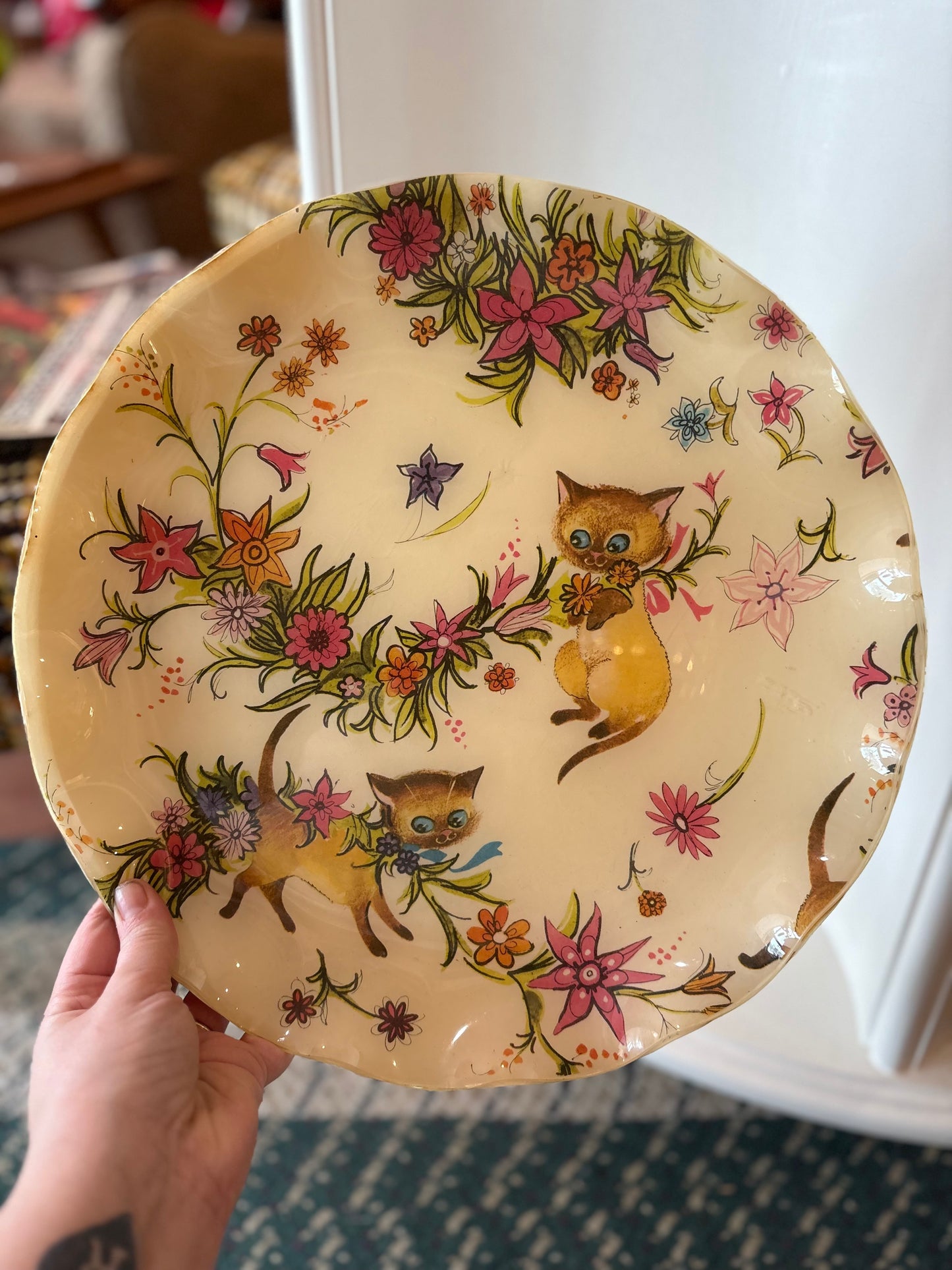Fibreglass Cat Tray with florals
