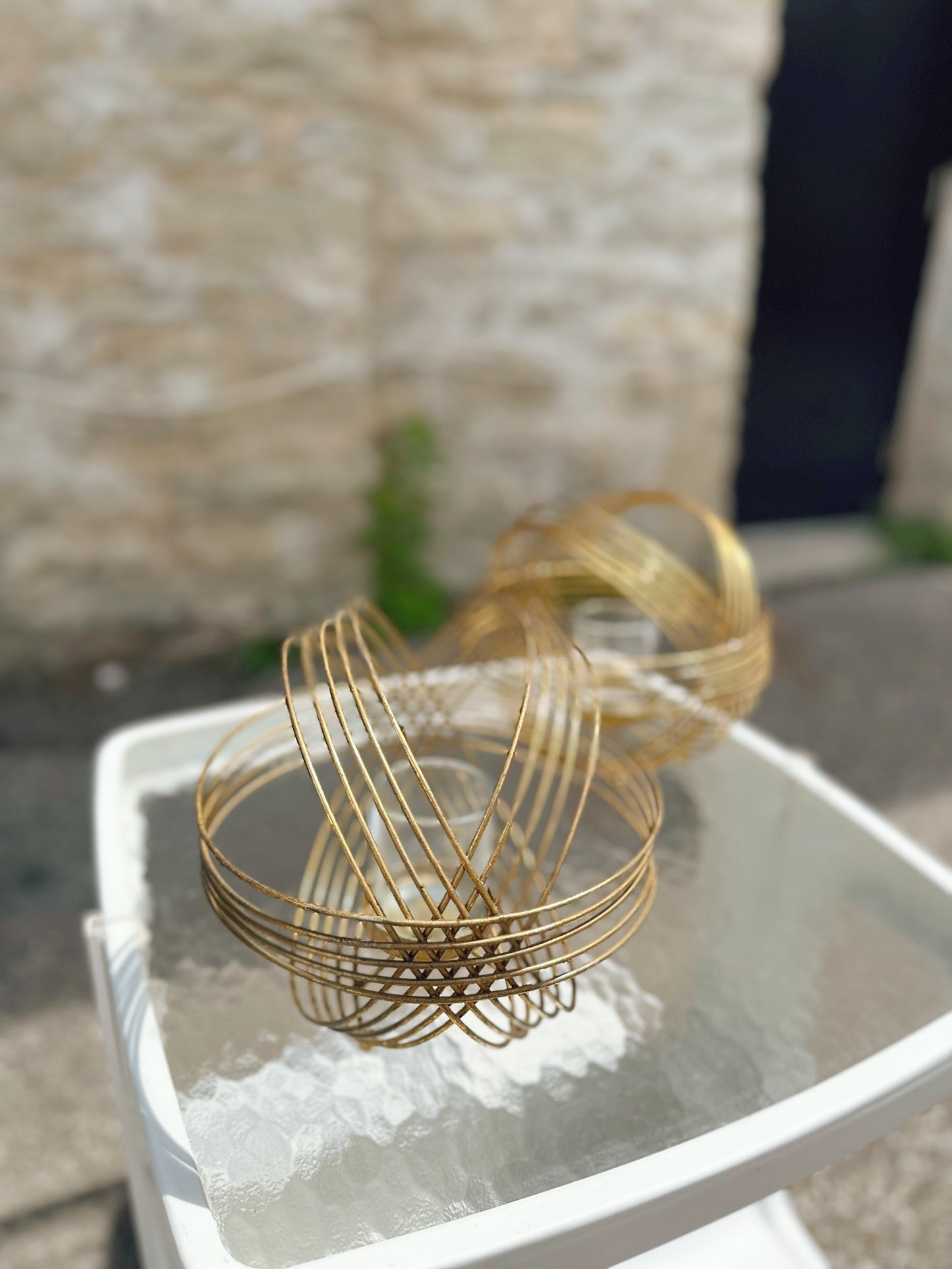 Gold metal orb candle holders