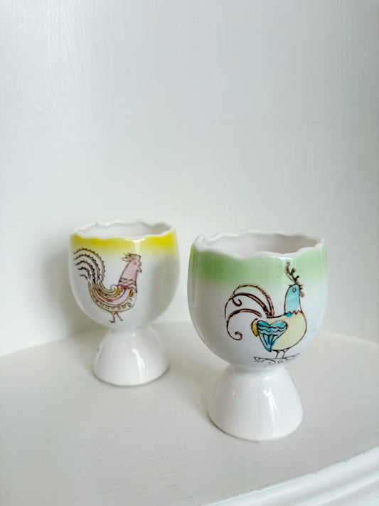 Rooster Egg Cups - marked Japan