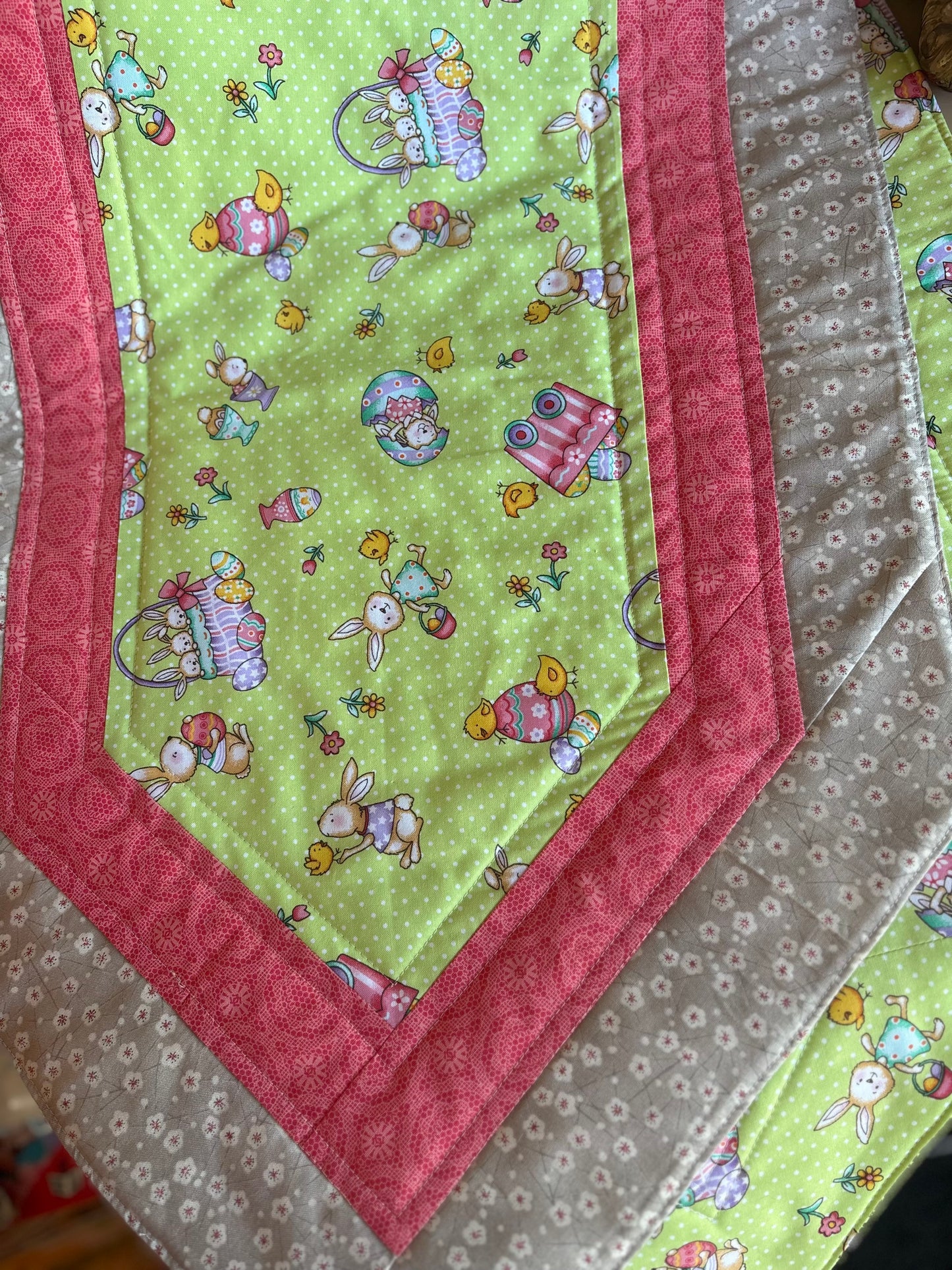 Green & Pink Double Sided Easter Black Runner - Handmade by Nana