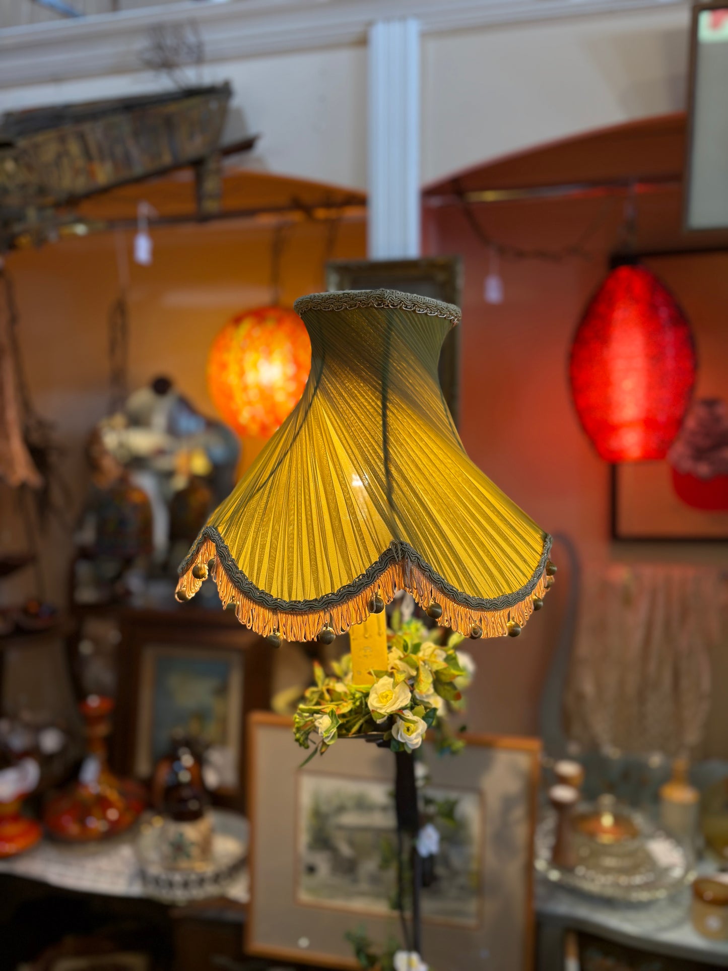 Metal floor lamp with green shade