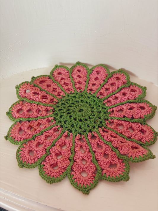 Small Handmade Doily - pink and green