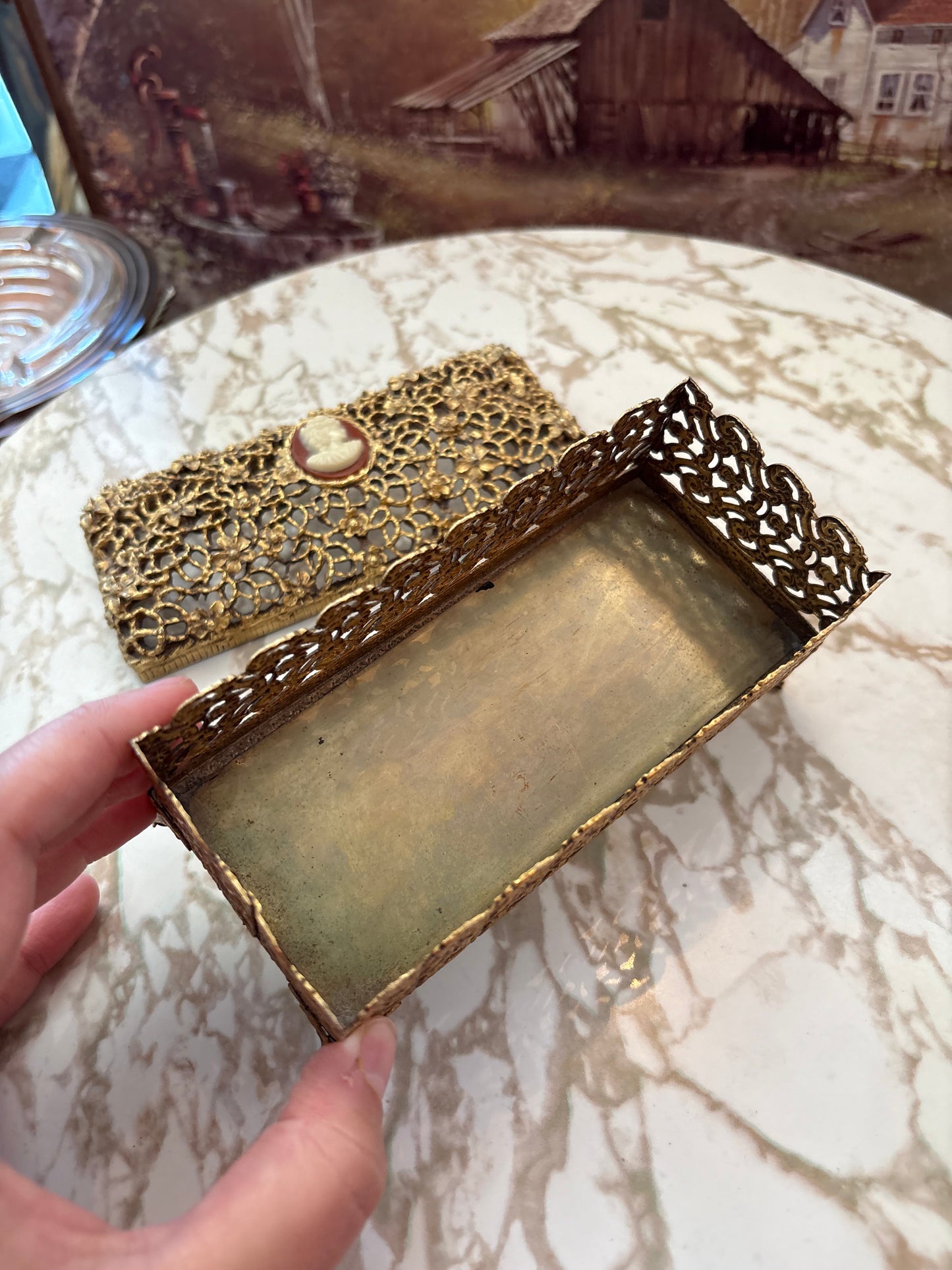 Ormolu Hollywood Regency box with cameo detail