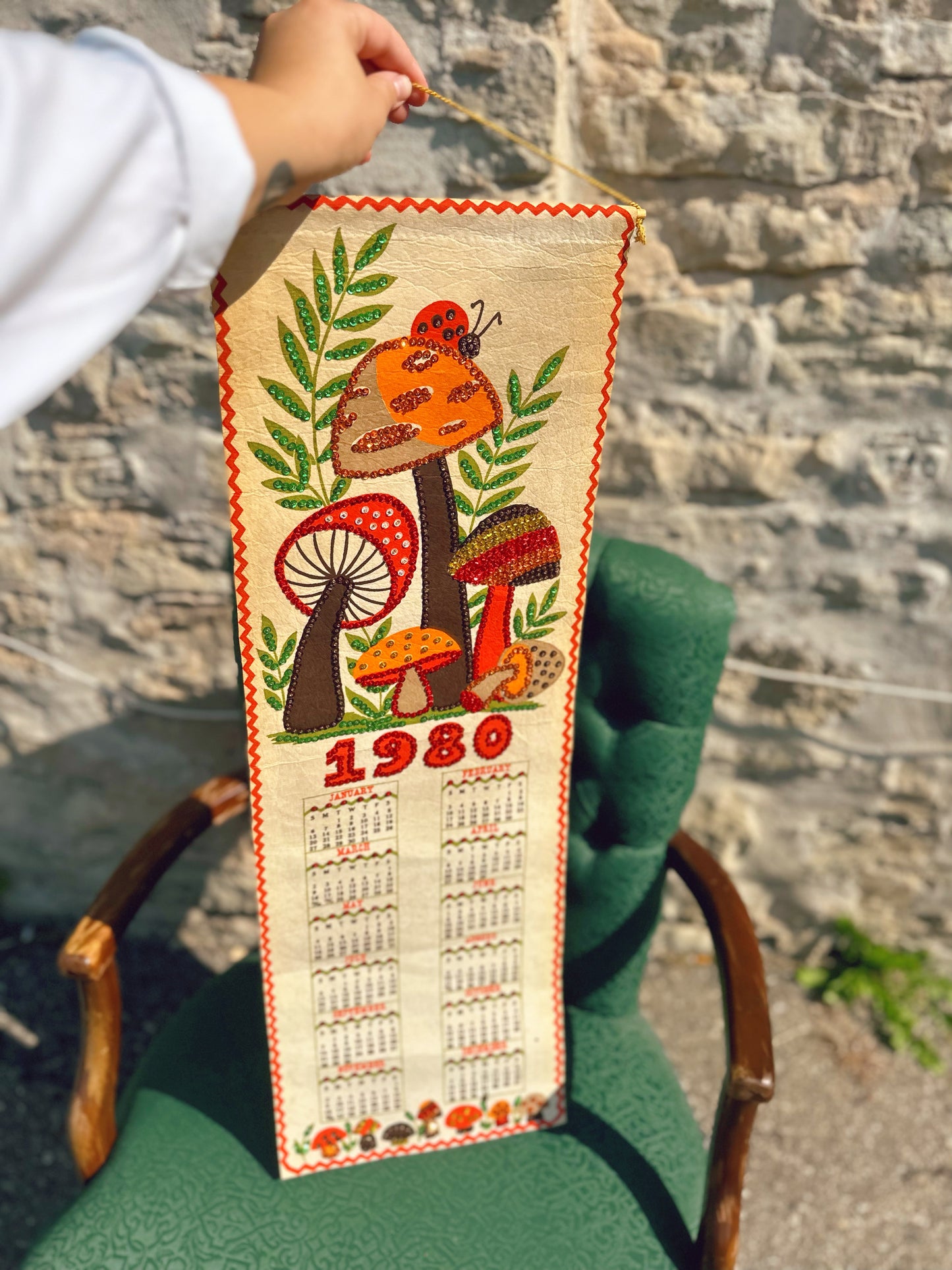 1980 Fabric Mushroom Hanging Calendar